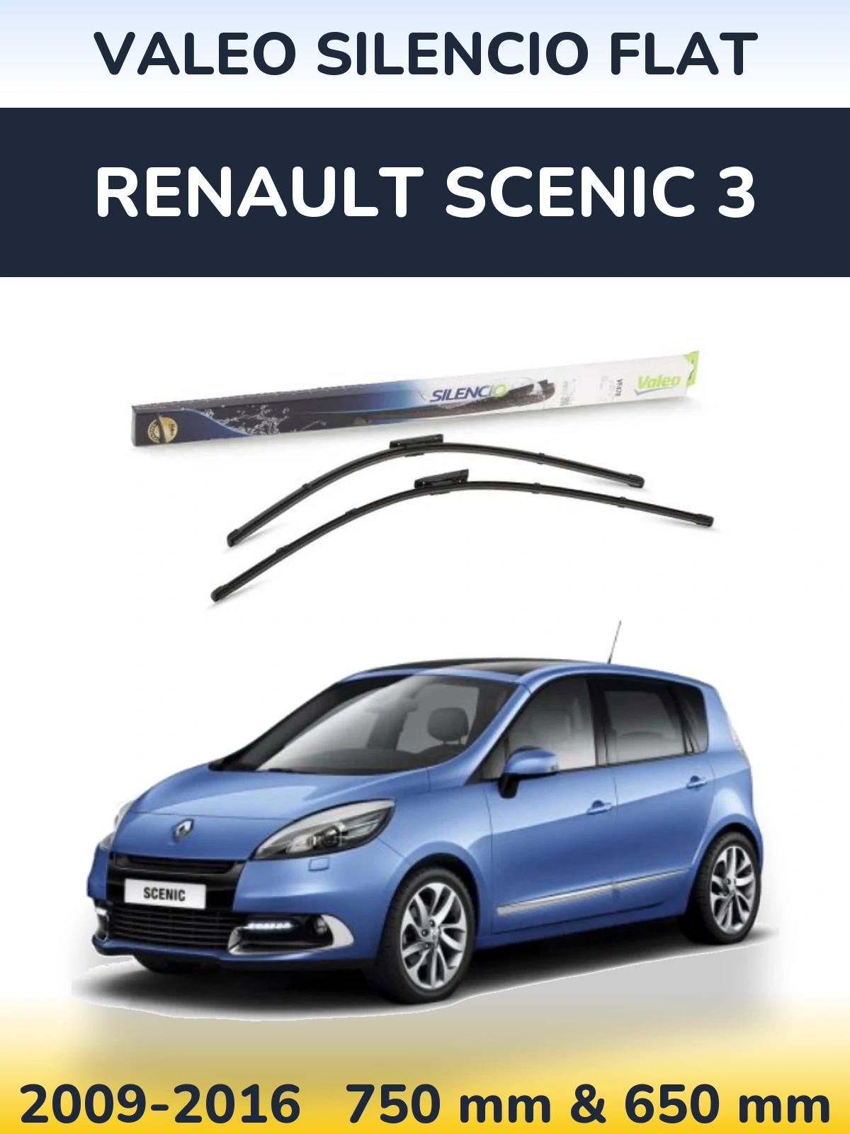 Комплект передних дворников Valeo Silencio Flat 750 & 650 мм для Renault Scenic 3 2009-2016