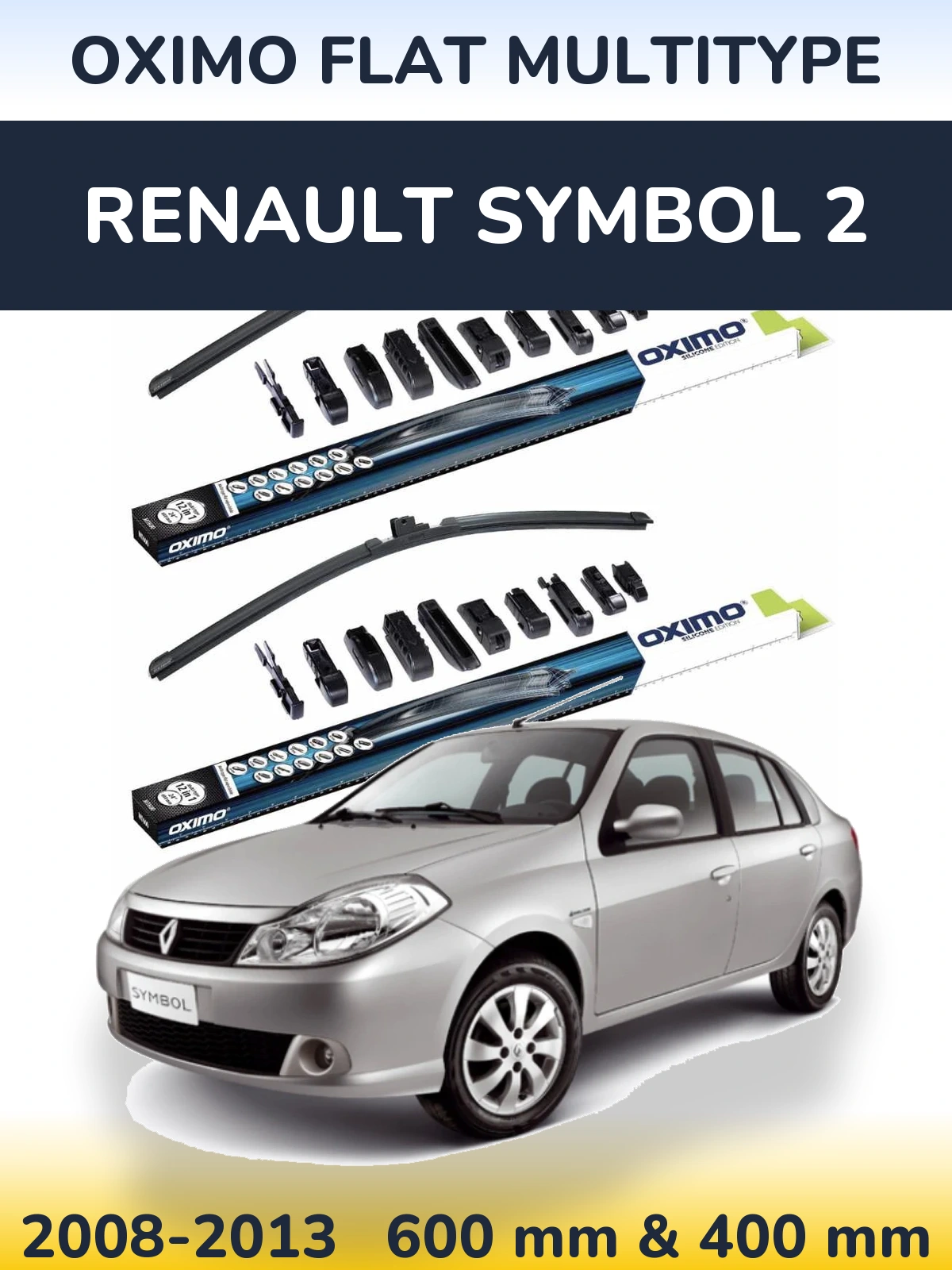 Komplet przednich wycieraczek Oximo Flat MultiType 600 & 400 mm do Renault Symbol 2 2008-2013