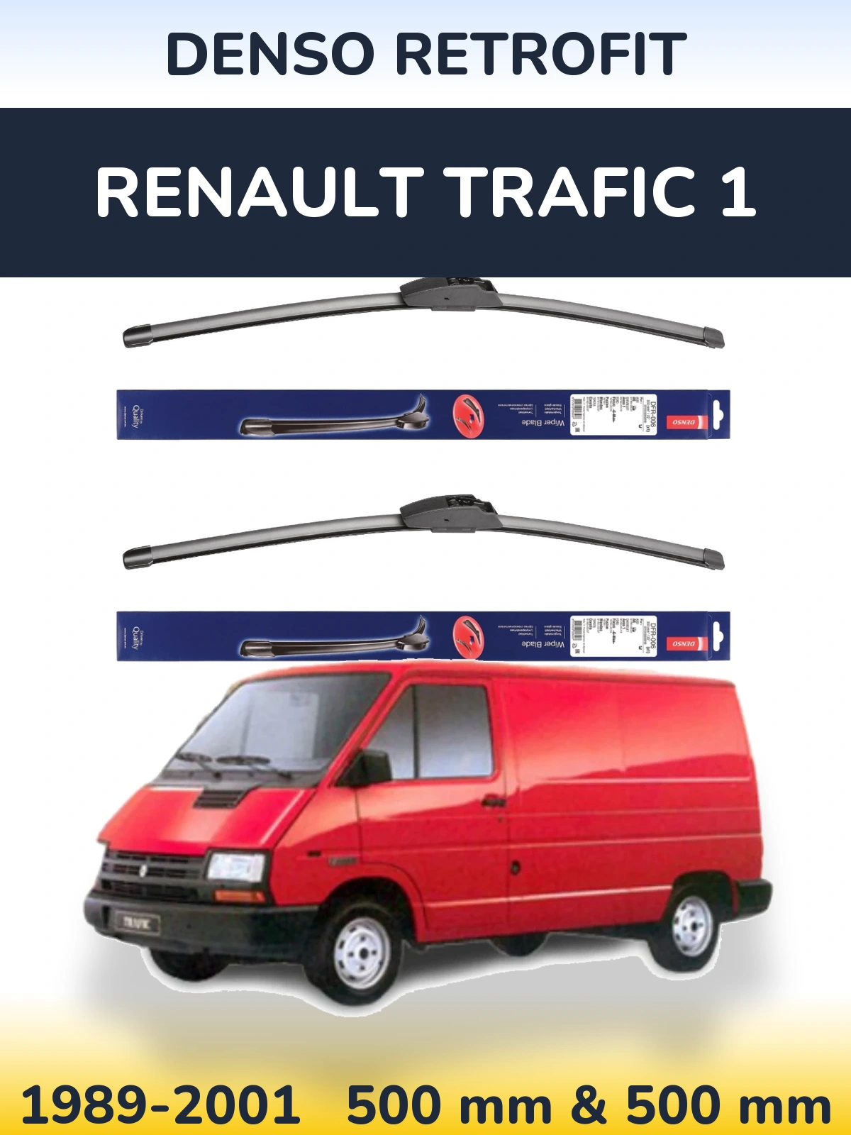 Komplet przednich wycieraczek Denso Retrofit 500 & 500 mm do Renault Trafic 1 1989-2001