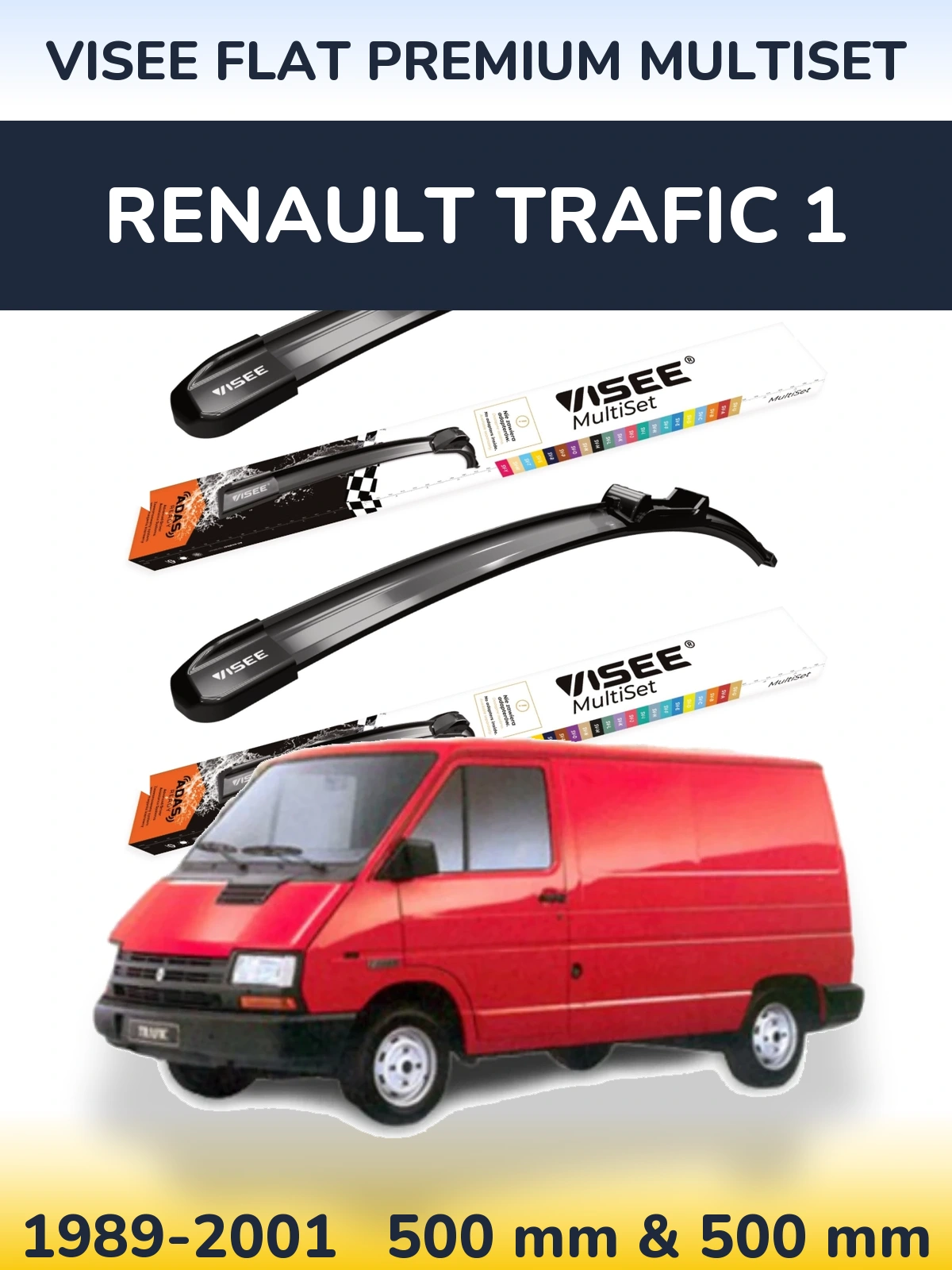 Комплект передних дворников VISEE FLAT PREMIUM MultiSet 500 & 500 мм для Renault Trafic 1 1989-2001