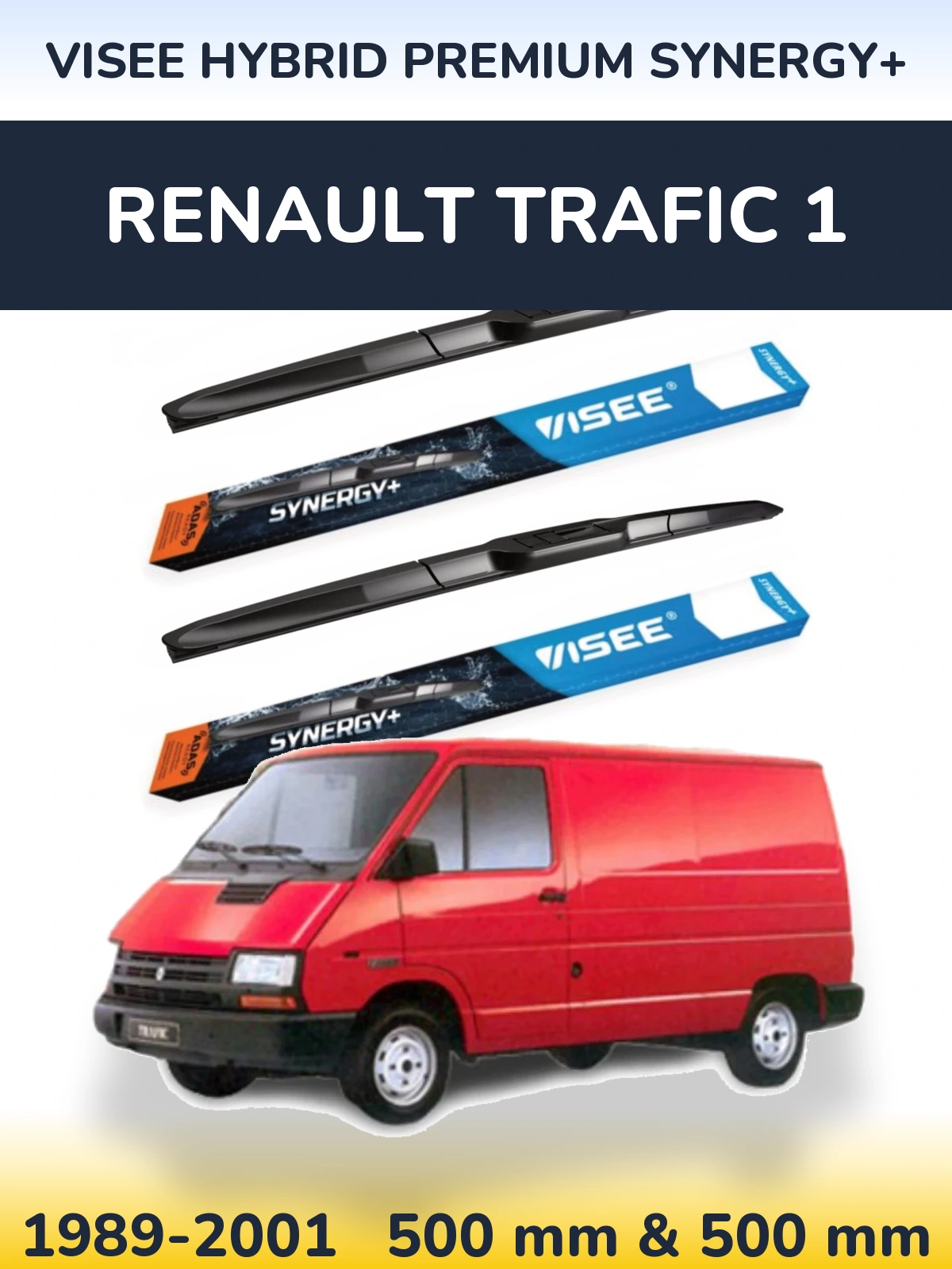 Komplet przednich wycieraczek VISEE HYBRID PREMIUM SYNERGY+ 500 & 500 mm do Renault Trafic 1 1989-2001