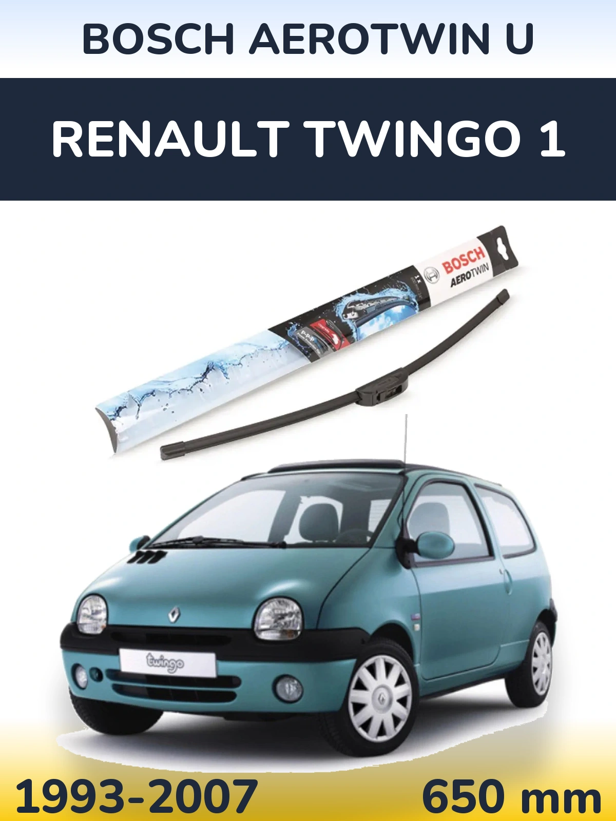 Front wiper blade BOSCH AeroTwin U 650 mm for Renault Twingo 1 1993-2007