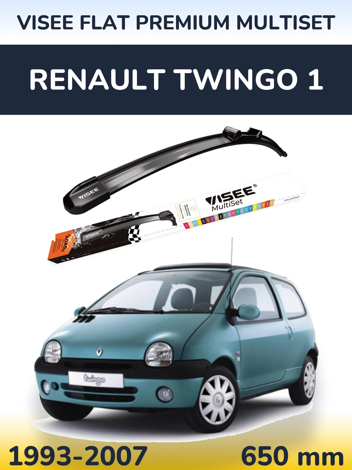 Front wiper blade VISEE FLAT PREMIUM MultiSet 650 mm for Renault Twingo 1 1993-2007