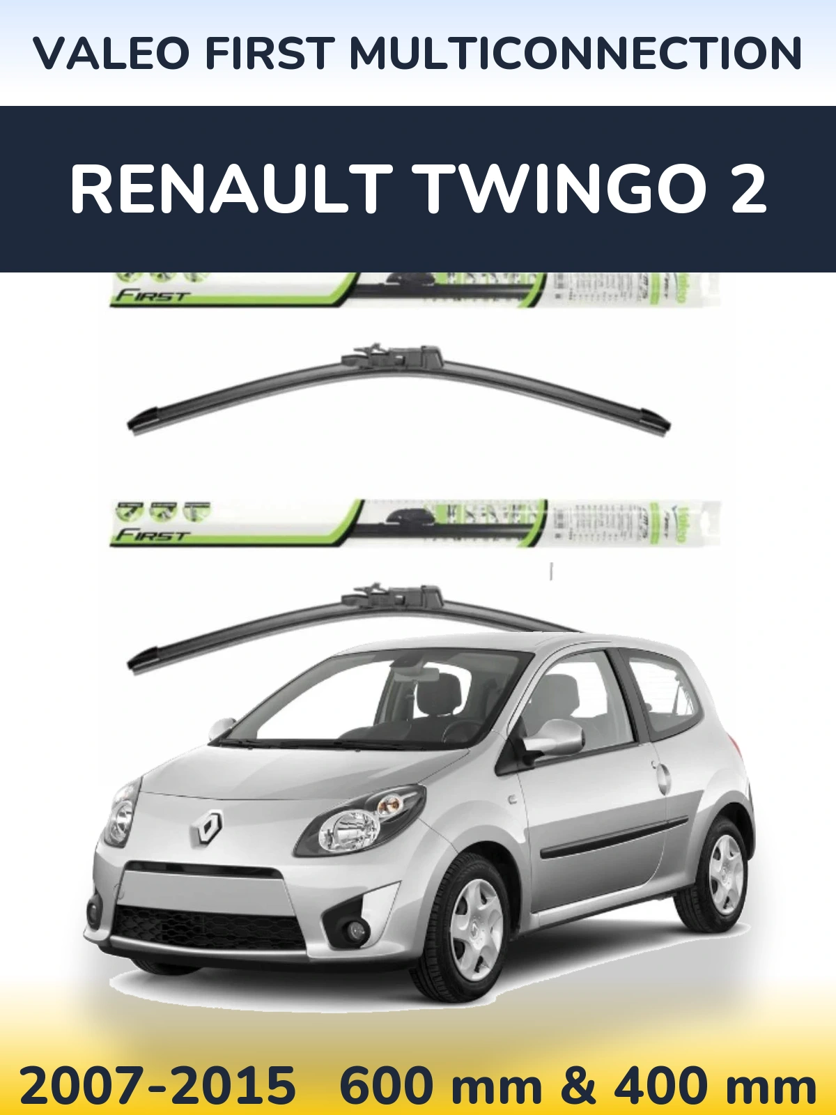 Front wiper blade set Valeo First MultiConnection 600 & 400 mm for Renault Twingo 2 2007-2015