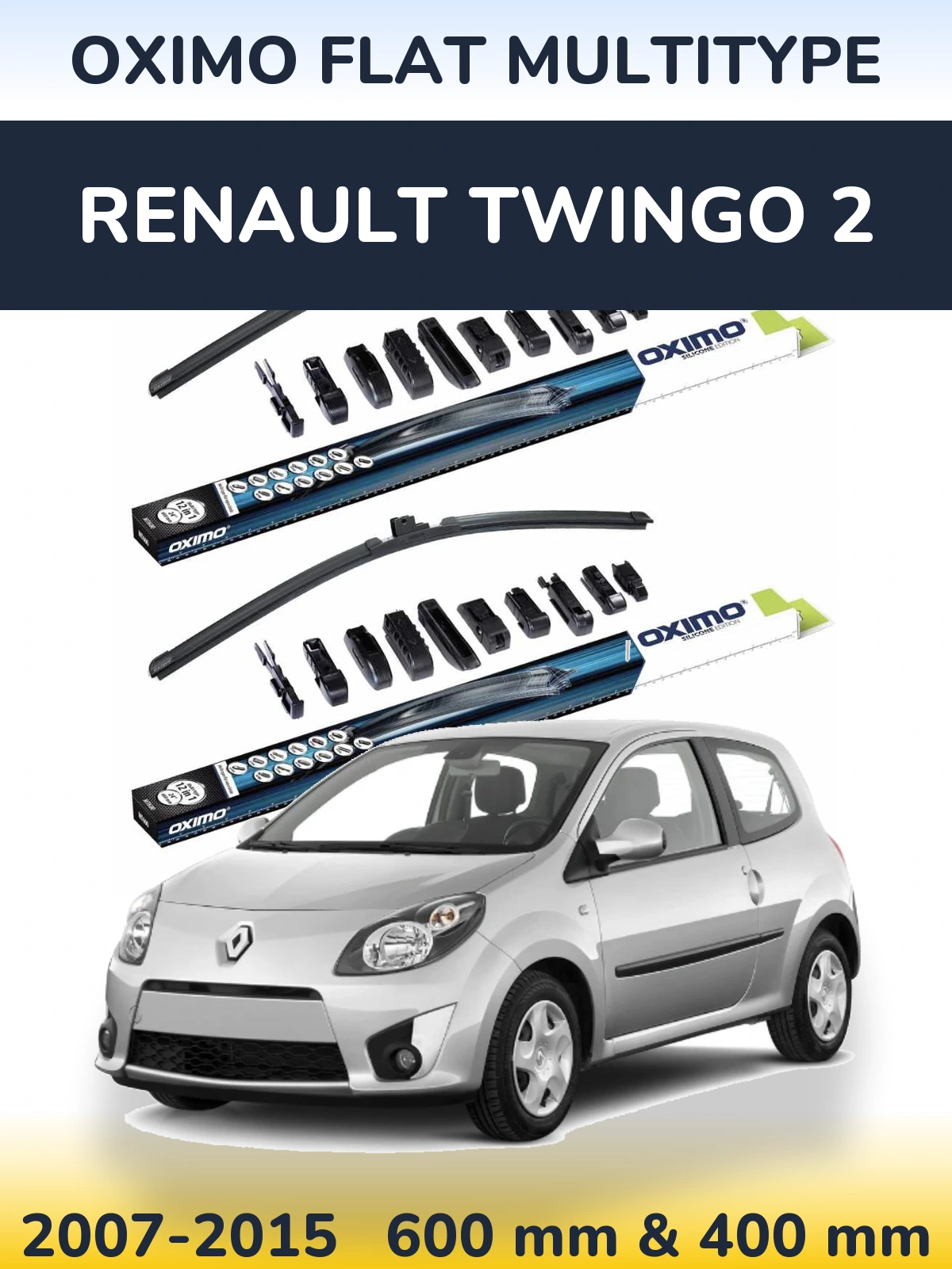 Komplet przednich wycieraczek Oximo Flat MultiType 600 & 400 mm do Renault Twingo 2 2007-2015