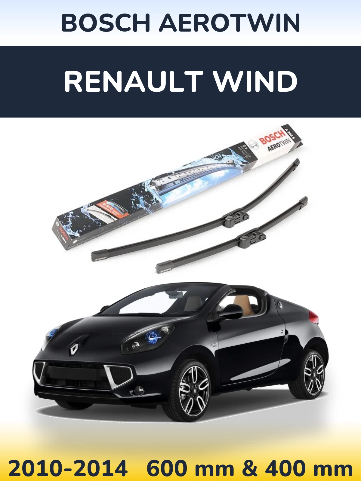 Комплект передних дворников BOSCH AeroTwin 600 & 400 мм для Renault Wind 2010-2014