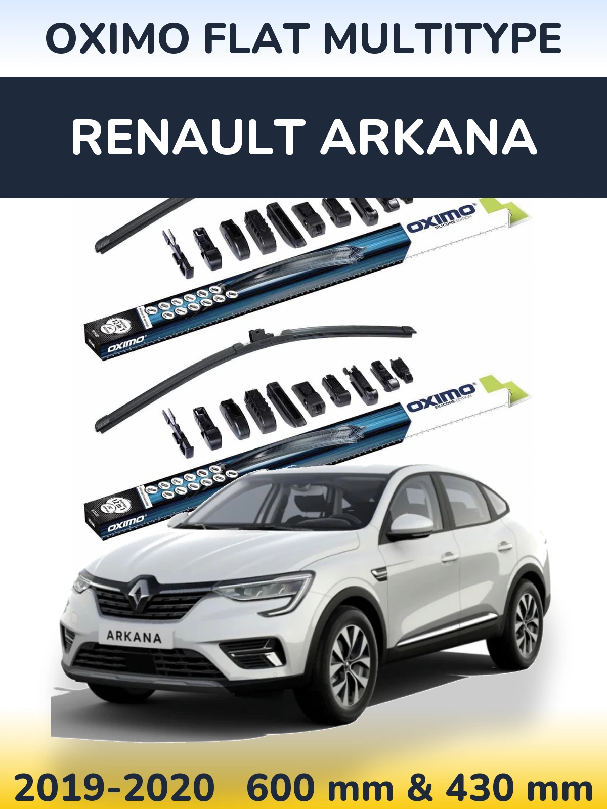 Комплект передних дворников Oximo Flat MultiТипe 600 & 430 мм для Renault Arkana 2019-2020