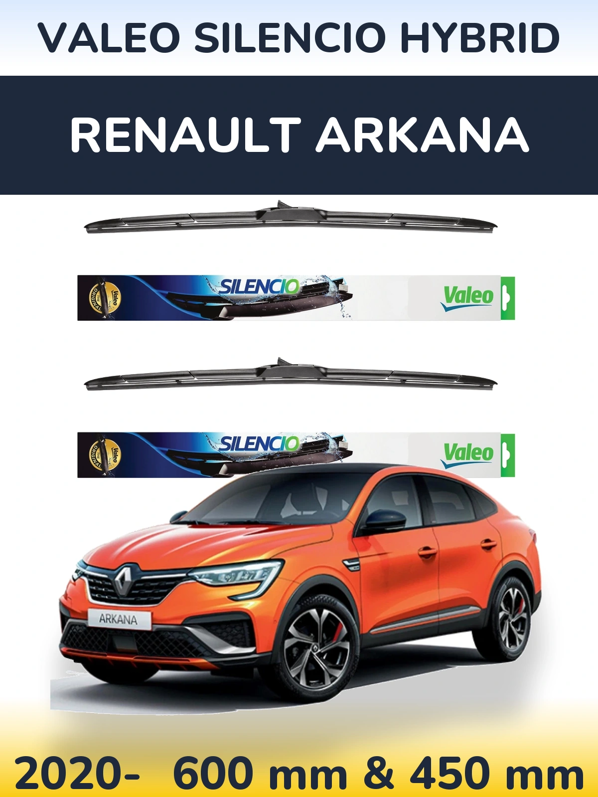 Komplet przednich wycieraczek Valeo Silencio Hybrid 600 & 450 mm do Renault Arkana 2020-2026
