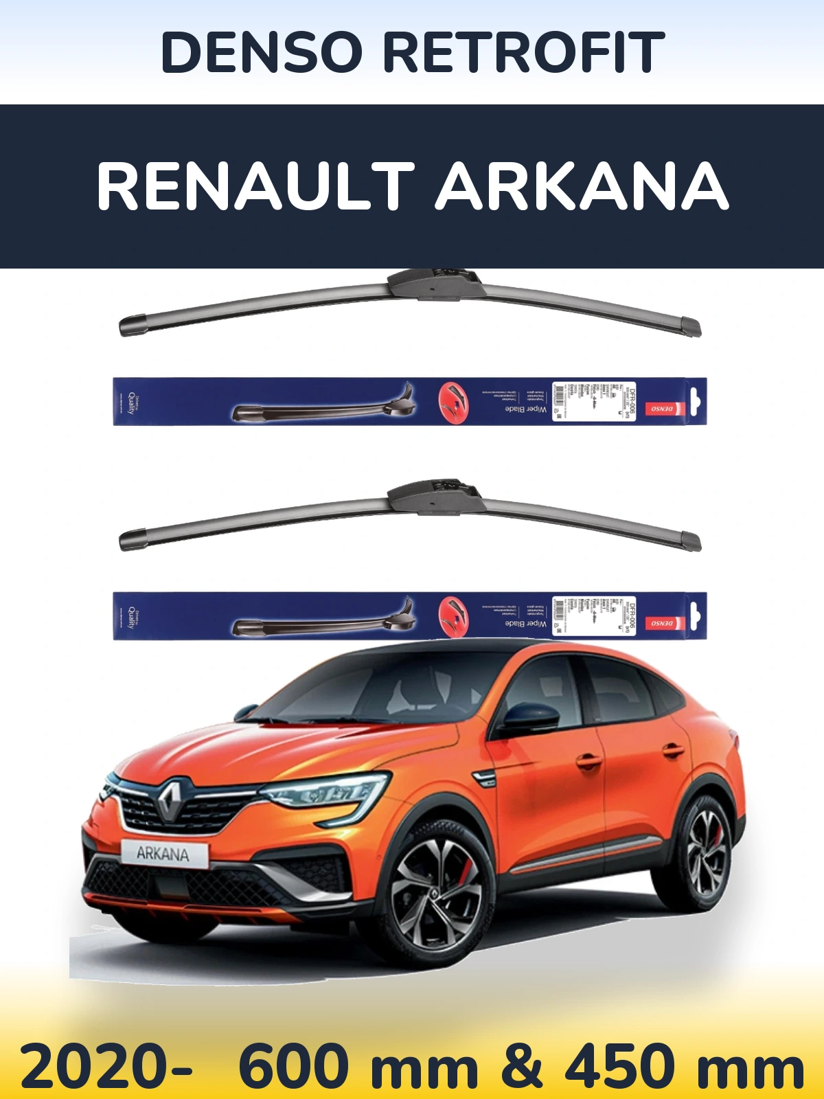 Komplet przednich wycieraczek Denso Retrofit 600 & 450 mm do Renault Arkana 2020-2026
