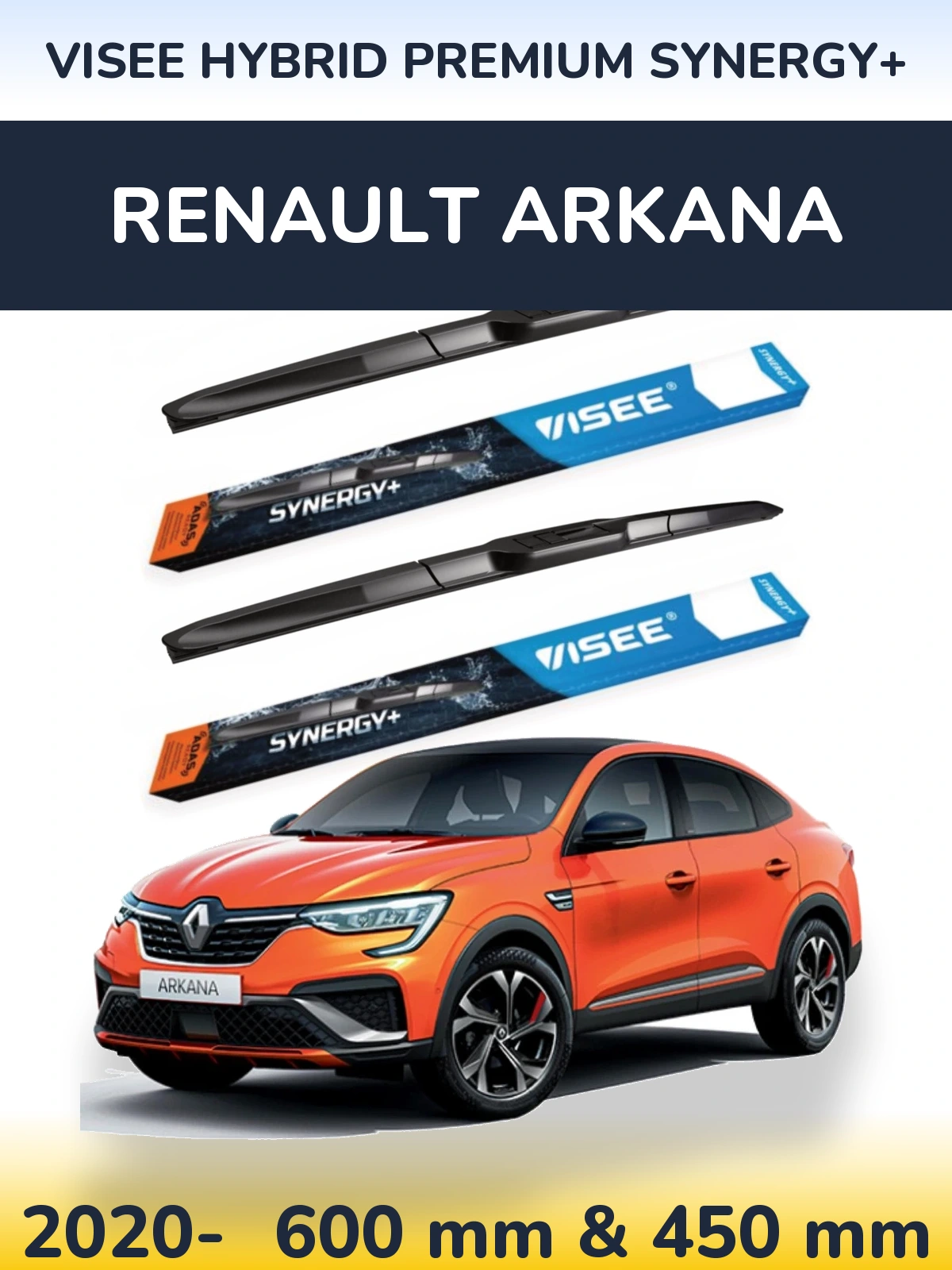 Komplet przednich wycieraczek VISEE HYBRID PREMIUM SYNERGY+ 600 & 450 mm do Renault Arkana 2020-2026