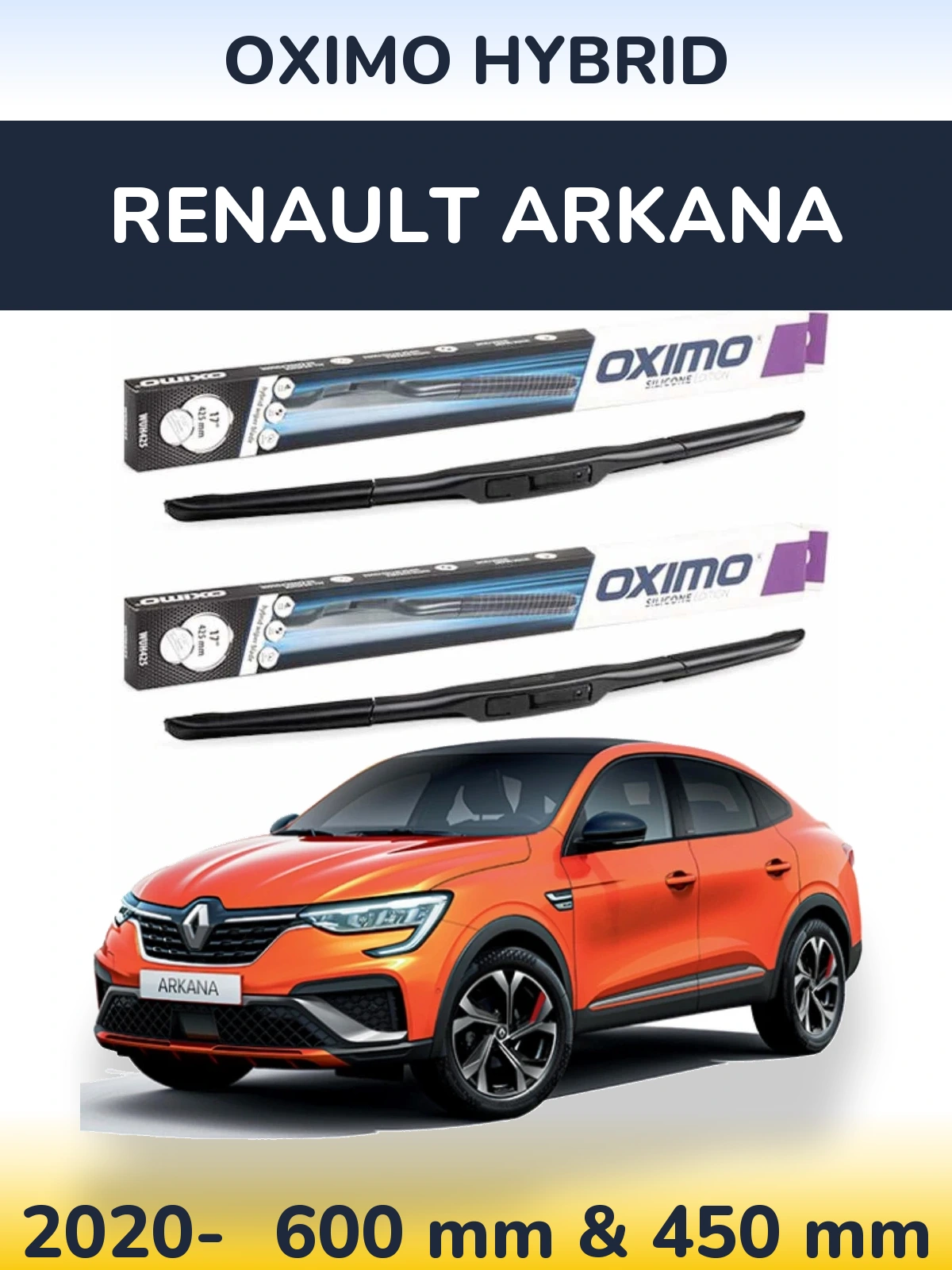 Komplet przednich wycieraczek Oximo Hybrid 600 & 450 mm do Renault Arkana 2020-2026