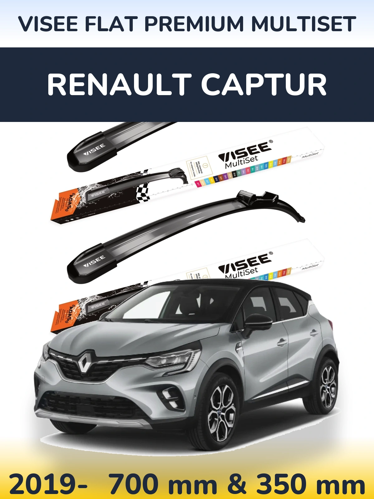 Komplet przednich wycieraczek VISEE FLAT PREMIUM MultiSet 700 & 350 mm do Renault Captur 2019-2026