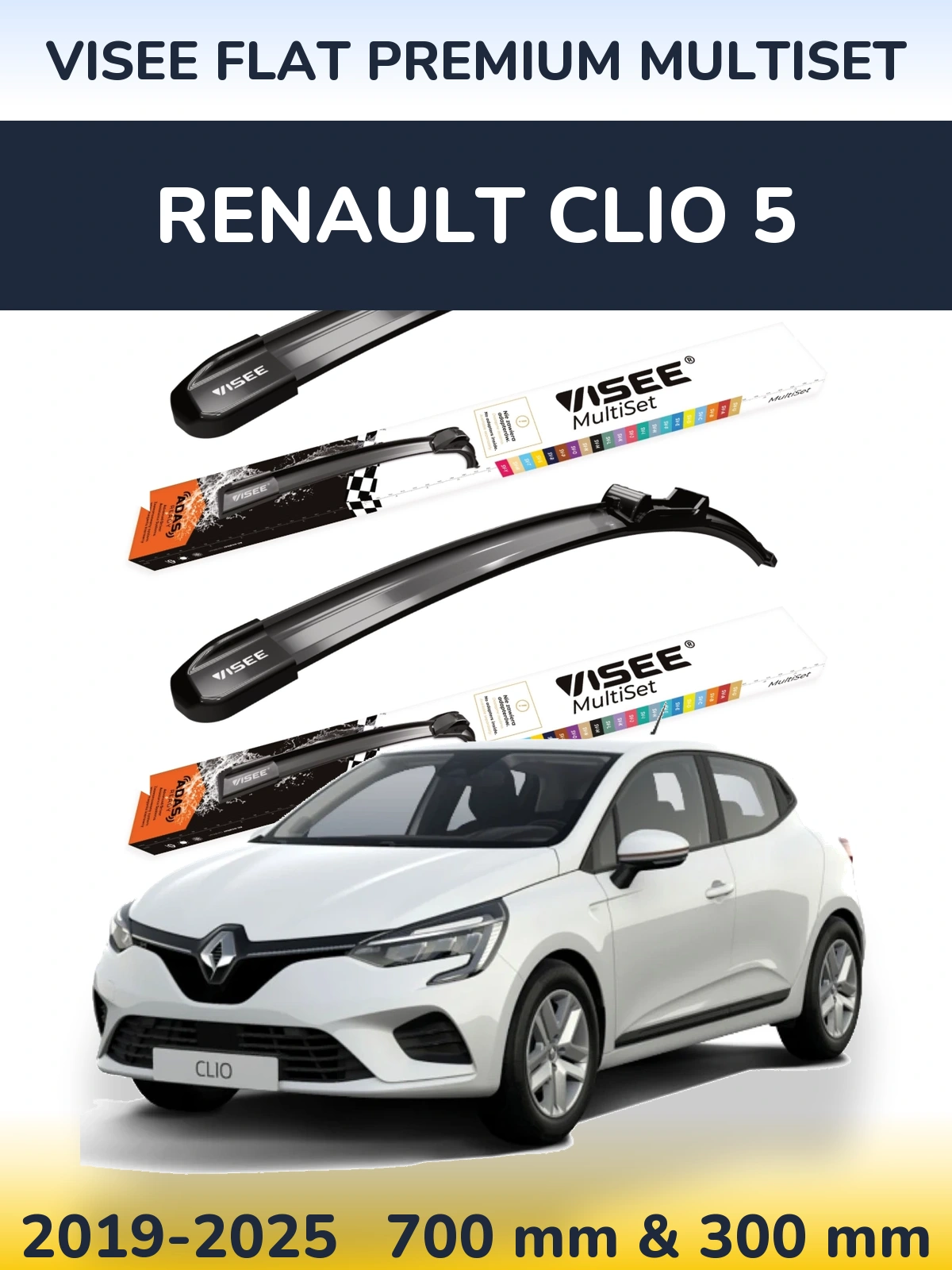 Комплект передних дворников VISEE FLAT PREMIUM MultiSet 700 & 300 мм для Renault Clio 5 2019-2025