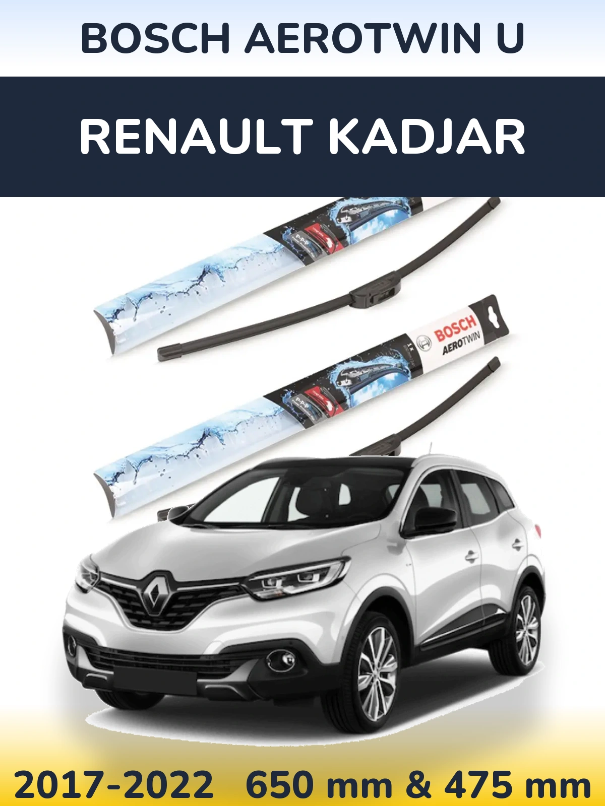 Komplet przednich wycieraczek BOSCH AeroTwin U 650 & 475 mm do Renault Kadjar 2017-2022