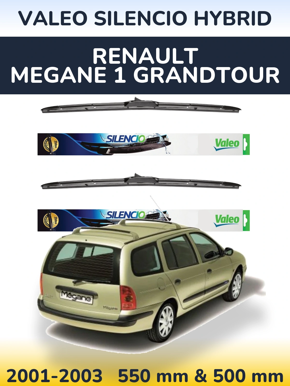 Komplet przednich wycieraczek Valeo Silencio Hybrid 550 & 500 mm do Renault Megane 1 Grandtour 2001-2003