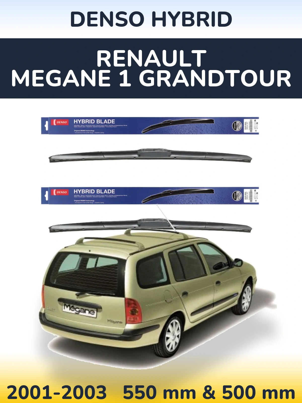 Комплект передних дворников Denso Hybrid 550 & 500 мм для Renault Megane 1 Grandtour 2001-2003