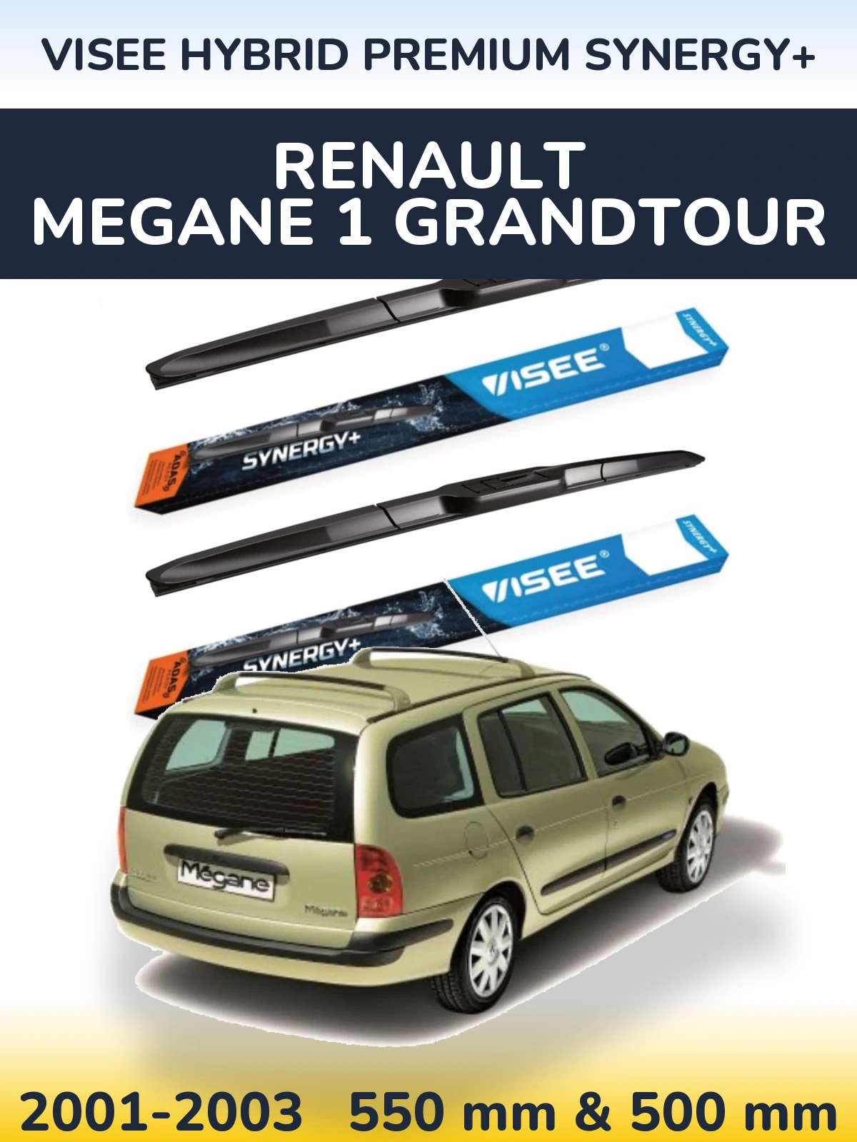 Комплект передних дворников VISEE HYBRID PREMIUM SYNERGY+ 550 & 500 мм для Renault Megane 1 Grandtour 2001-2003