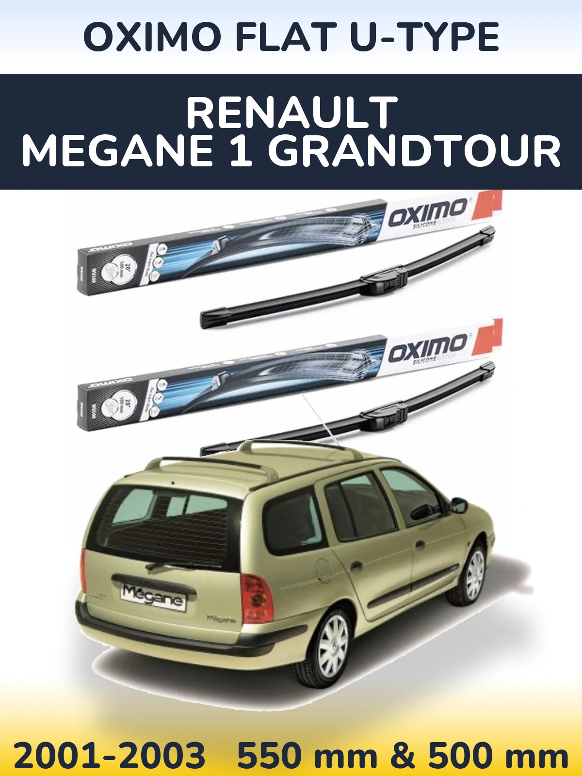 Komplet przednich wycieraczek Oximo Flat U-type 550 & 500 mm do Renault Megane 1 Grandtour 2001-2003