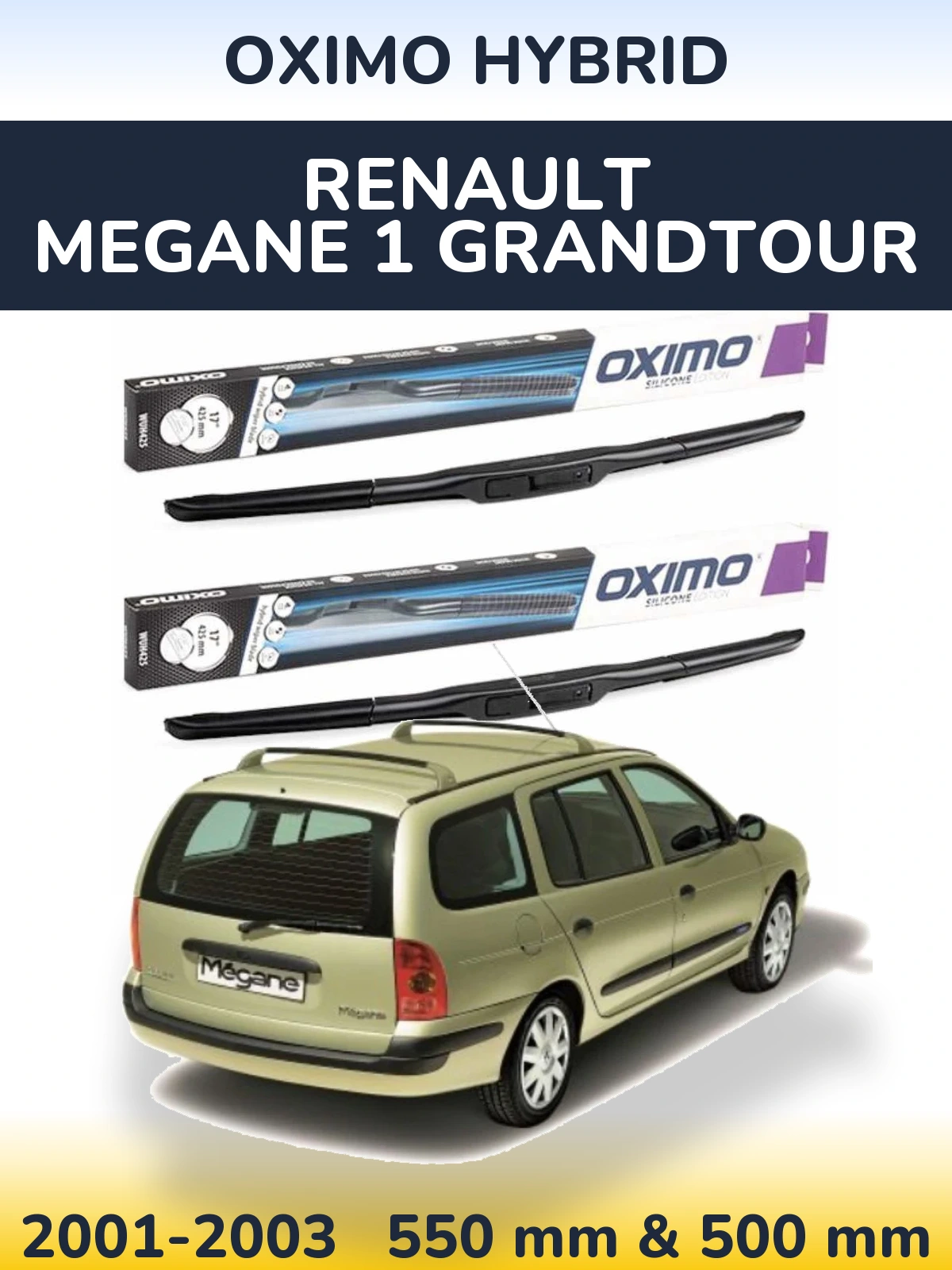Комплект передніх щіток Oximo Hybrid 550 & 500 мм для Renault Megane 1 Grandtour 2001-2003