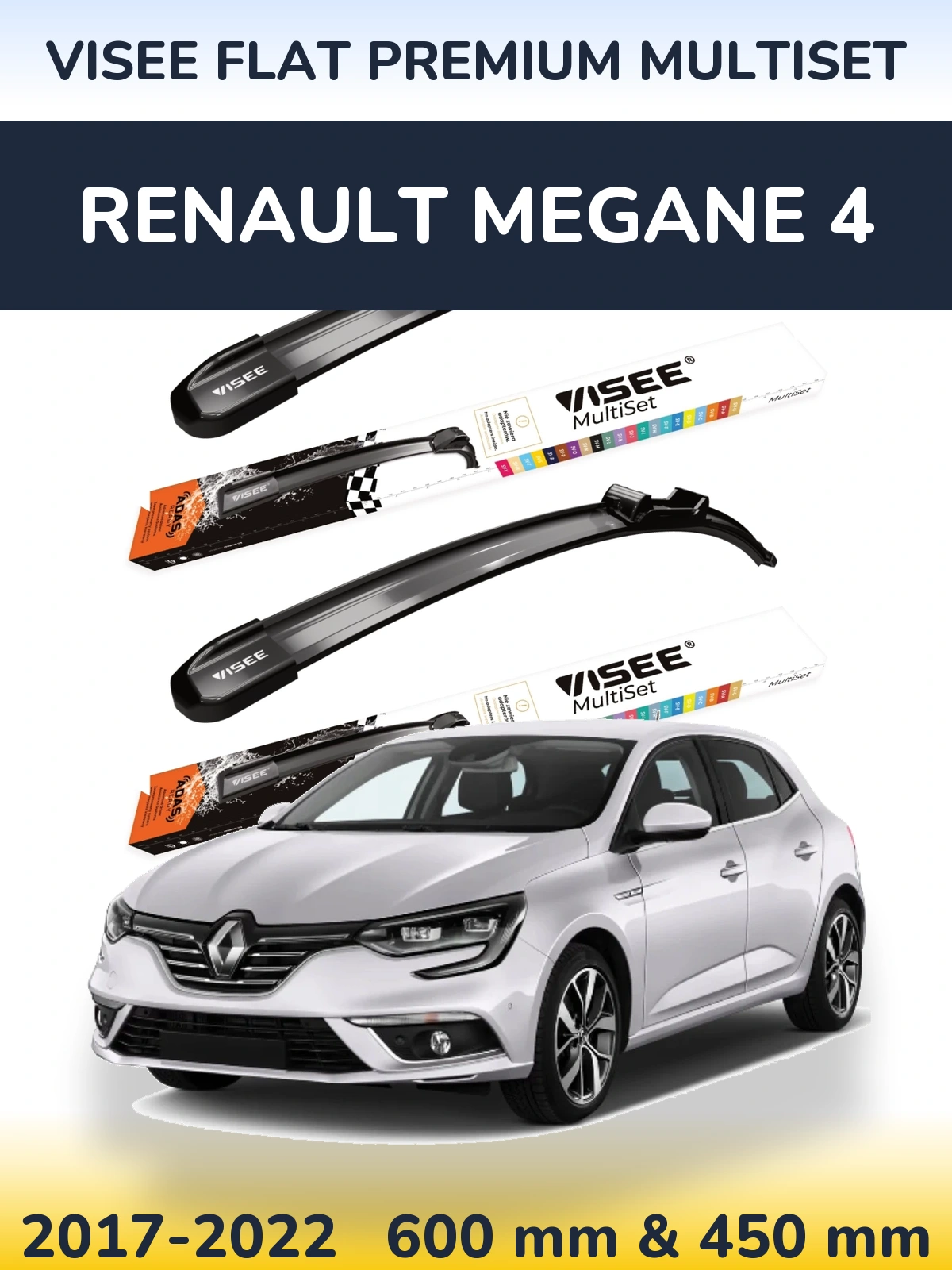 Komplet przednich wycieraczek VISEE FLAT PREMIUM MultiSet 600 & 450 mm do Renault Megane 4 2017-2022