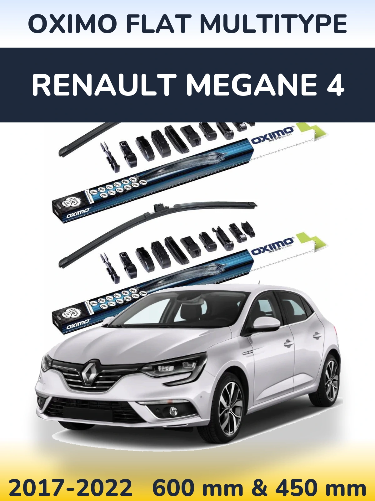 Комплект передних дворников Oximo Flat MultiТипe 600 & 450 мм для Renault Megane 4 2017-2022