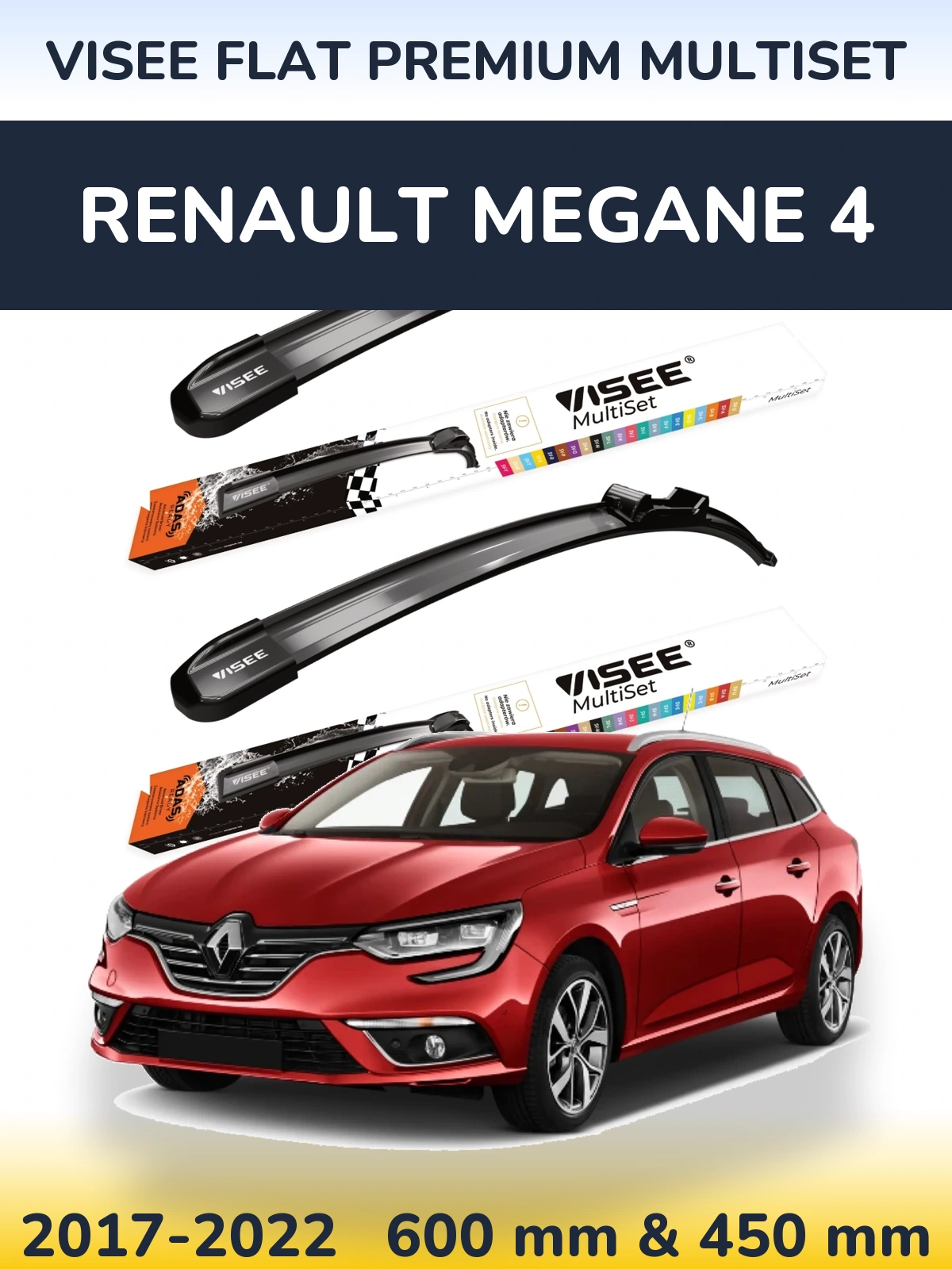 Комплект передних дворников VISEE FLAT PREMIUM MultiSet 600 & 450 мм для Renault Megane 4 2017-2022