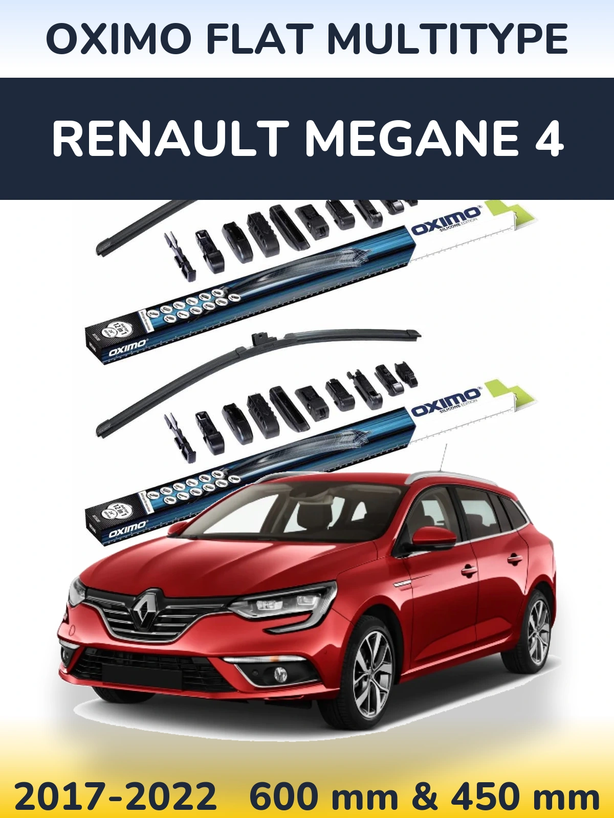 Комплект передних дворников Oximo Flat MultiТипe 600 & 450 мм для Renault Megane 4 2017-2022