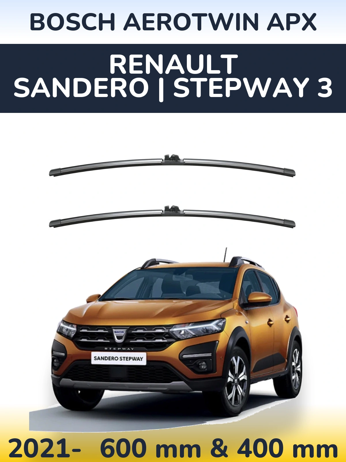 Комплект передних дворников BOSCH AeroTwin APX 600 & 400 мм для Renault Sandero | Stepway 3 2021-2026
