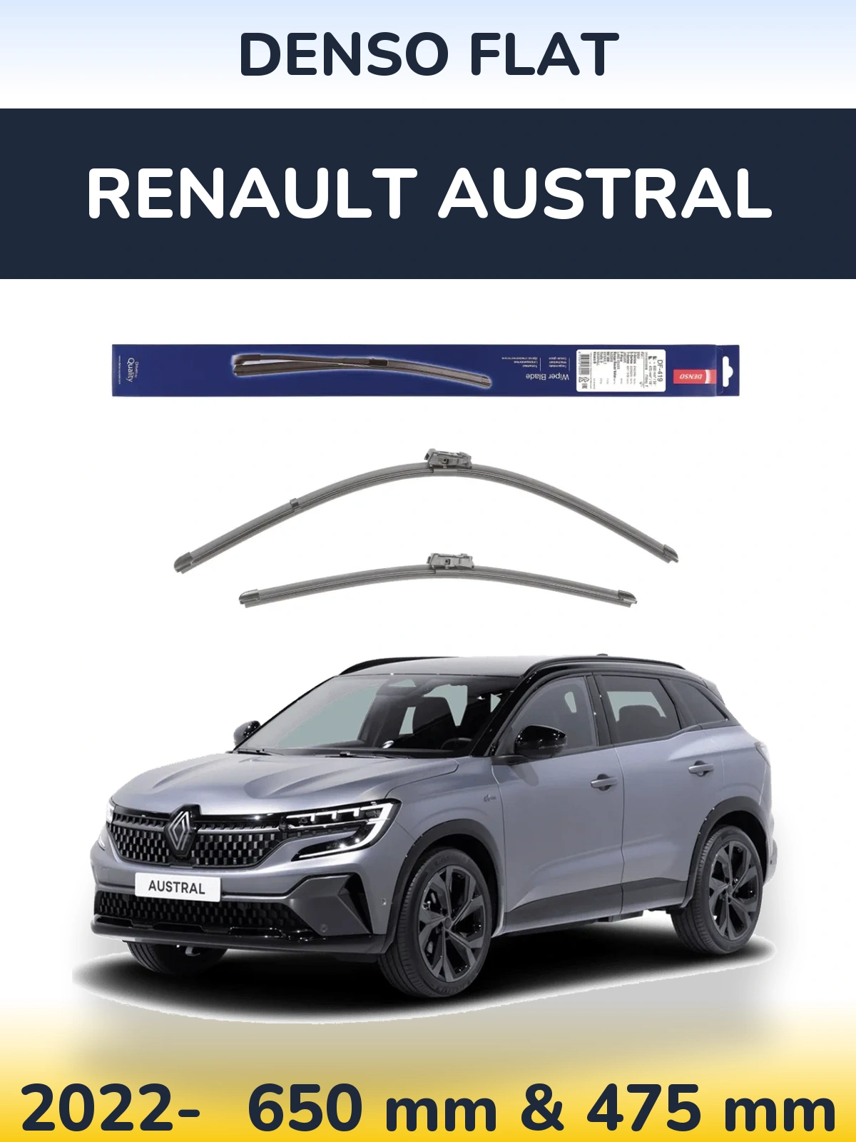 Front wiper blade set Denso Flat 650 & 475 mm for Renault Austral 2022-2026