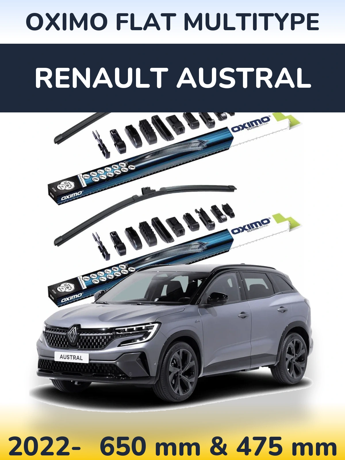Front wiper blade set Oximo Flat MultiTypee 650 & 475 mm for Renault Austral 2022-2026