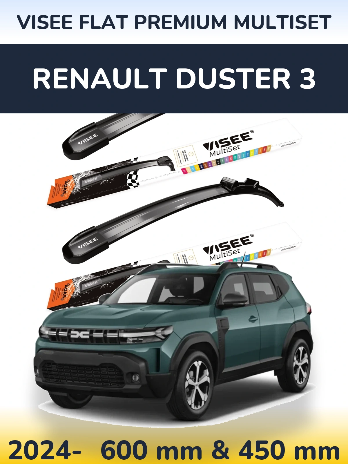 Комплект передних дворников VISEE FLAT PREMIUM MultiSet 600 & 450 мм для Renault Duster 3 2024-2026