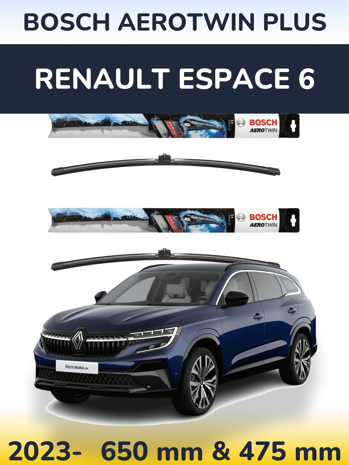 Комплект передних дворников BOSCH AeroTwin Plus 650 & 475 мм для Renault Espace 6 2023-2026