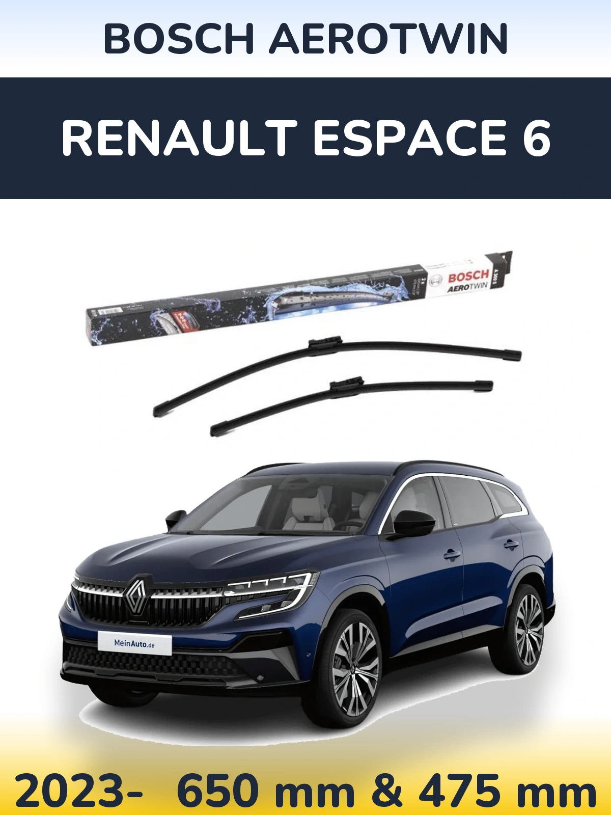 Front wiper blade set BOSCH AeroTwin 650 & 475 mm for Renault Espace 6 2023-2026
