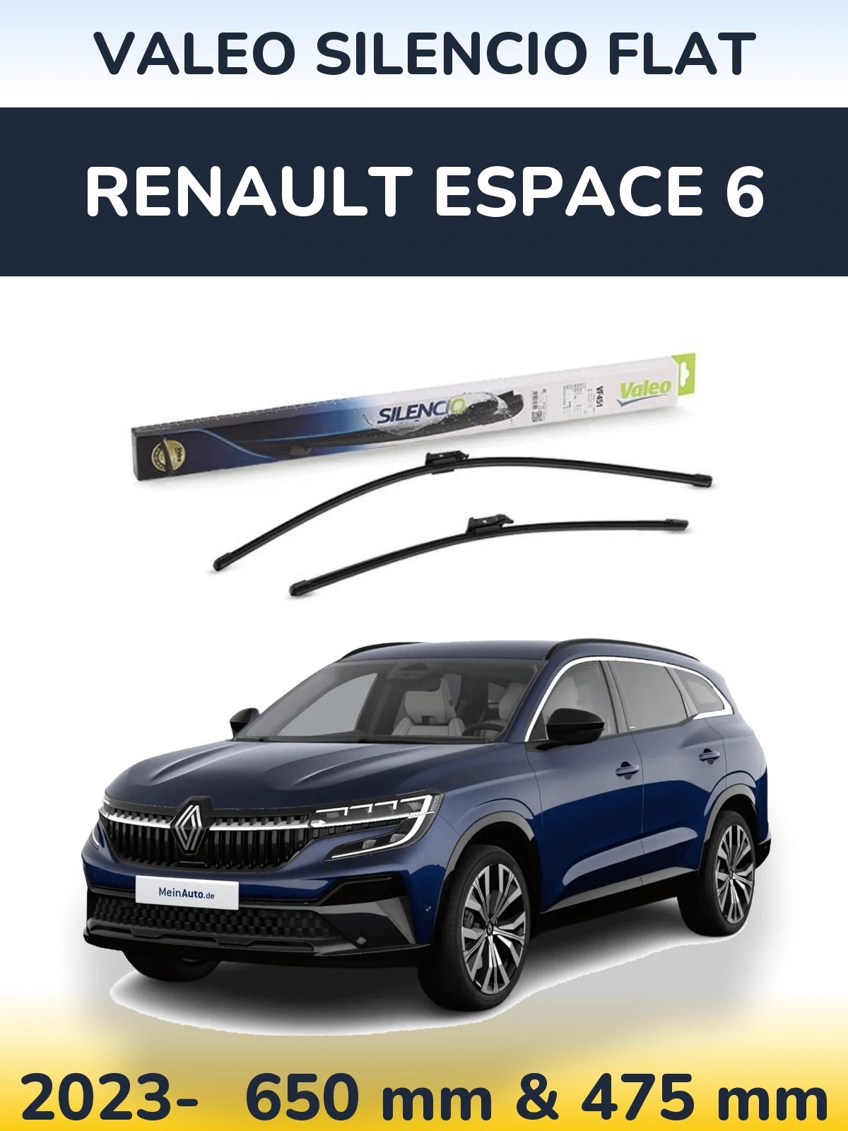 Front wiper blade set Valeo Silencio Flat 650 & 475 mm for Renault Espace 6 2023-2026