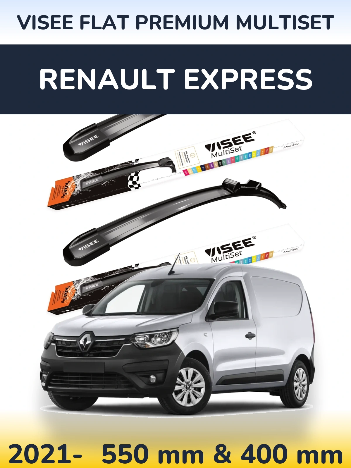 Komplet przednich wycieraczek VISEE FLAT PREMIUM MultiSet 550 & 400 mm do Renault Express 2021-2026