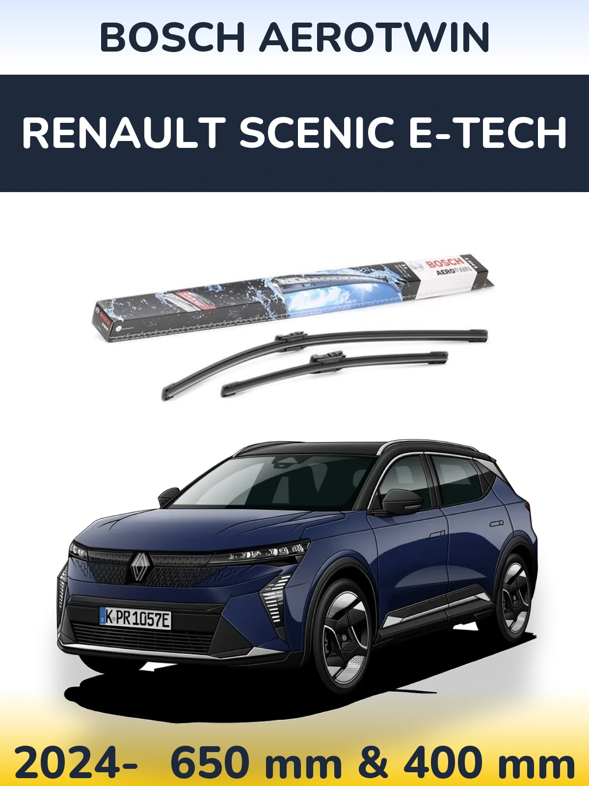 Комплект передних дворников BOSCH AeroTwin 650 & 400 мм для Renault Scenic E-Tech 2024-2026