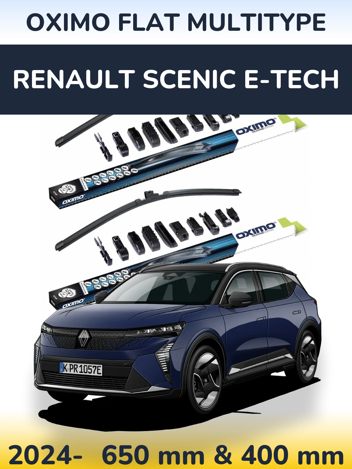 Komplet przednich wycieraczek Oximo Flat MultiType 650 & 400 mm do Renault Scenic E-Tech 2024-2026