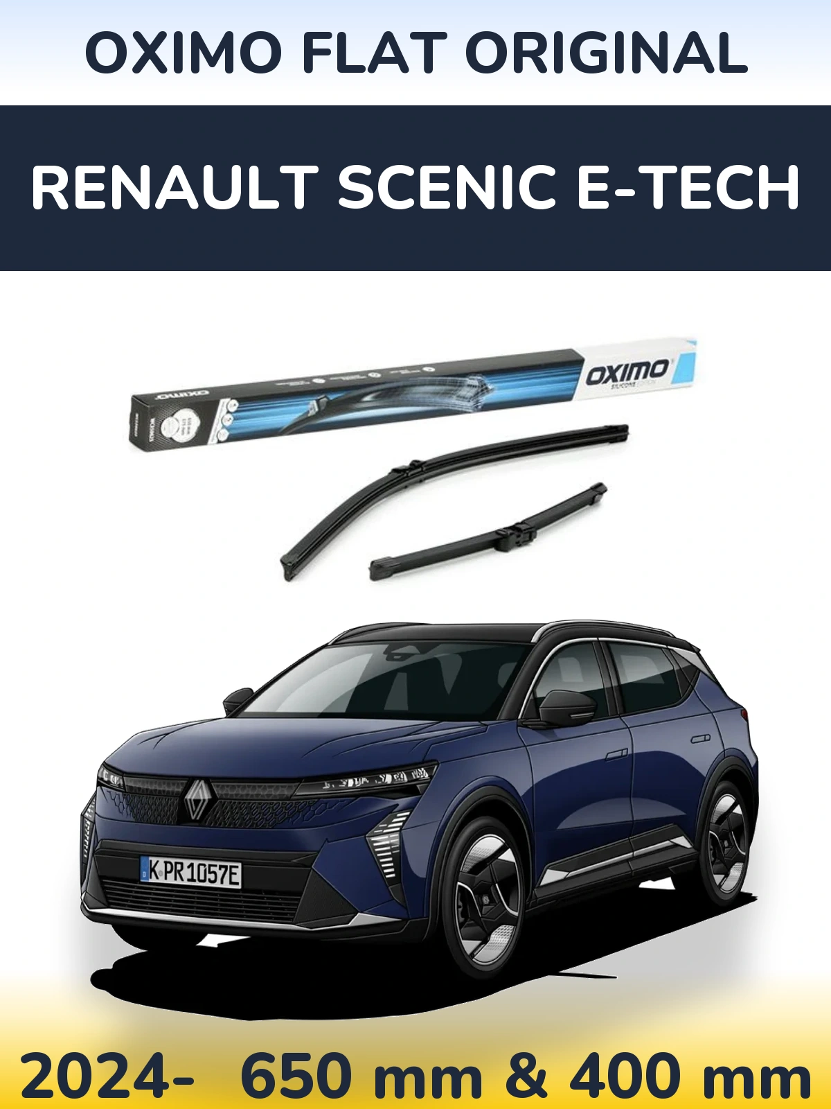 Комплект передних дворников Oximo Flat Original 650 & 375 мм для Renault Scenic E-Tech 2024-2026