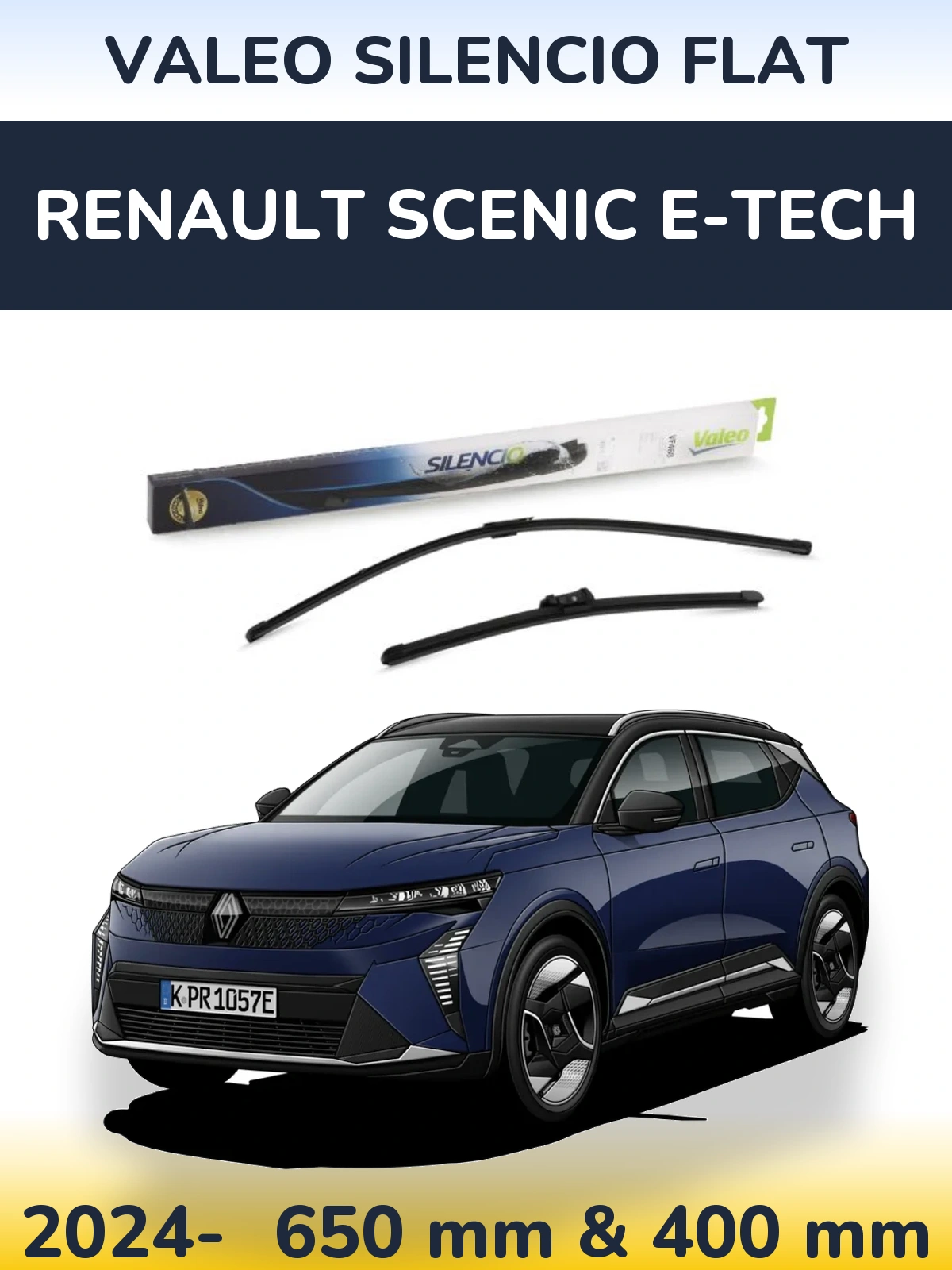 Комплект передних дворников Valeo Silencio Flat 650 & 400 мм для Renault Scenic E-Tech 2024-2026