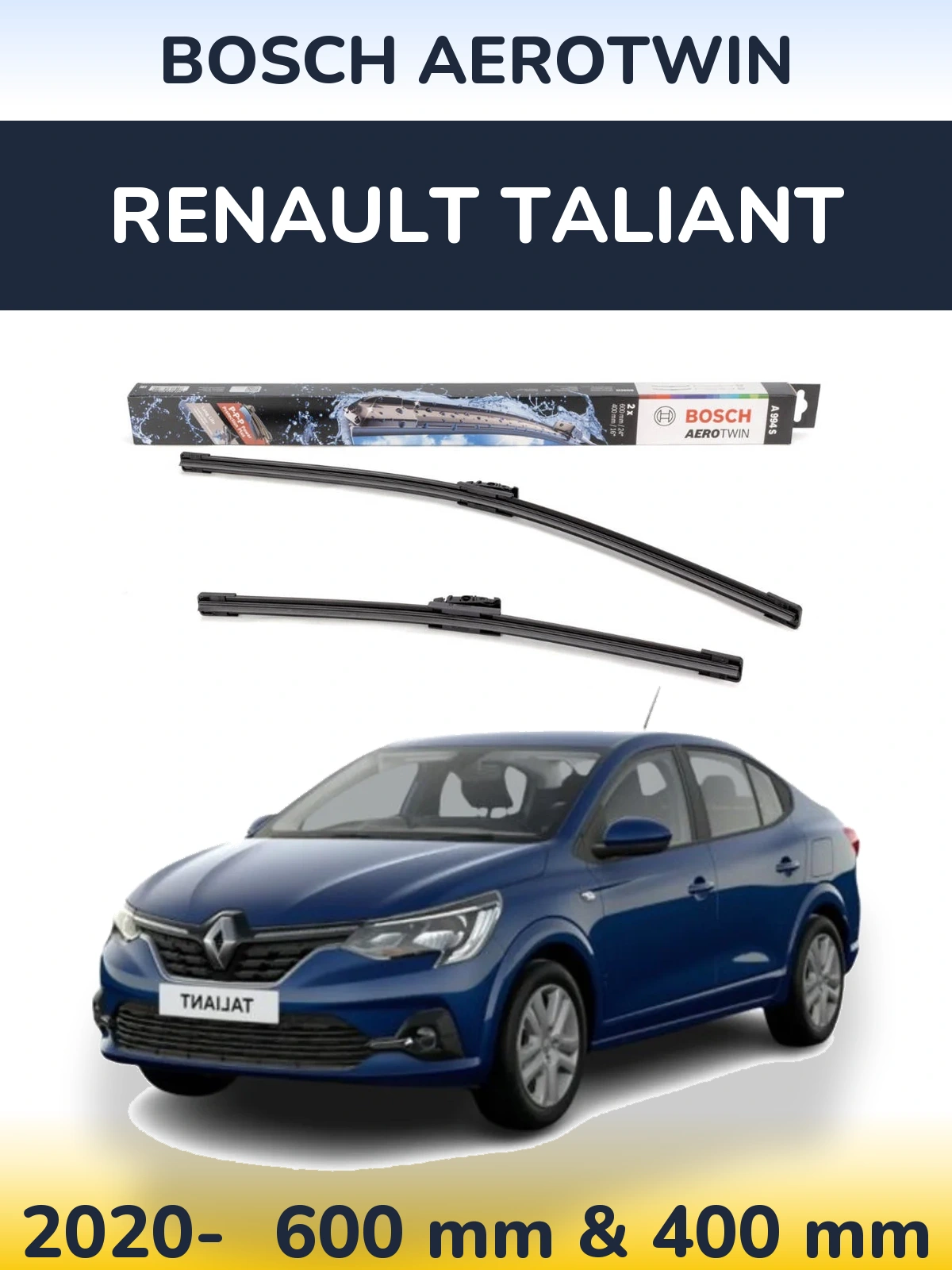Комплект передних дворников BOSCH AeroTwin 600 & 400 мм для Renault Taliant 2020-2026