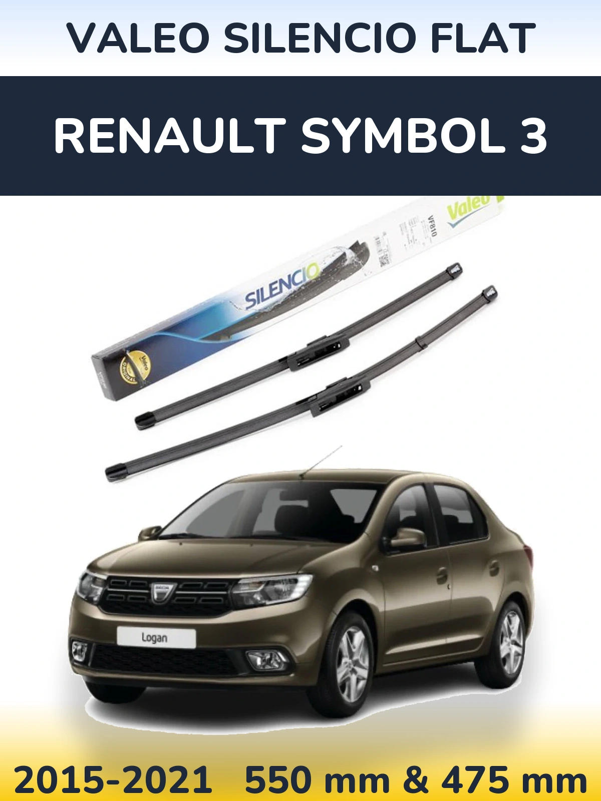 Komplet przednich wycieraczek Valeo Silencio Flat 550 & 475 mm do Renault Symbol 3 2015-2021