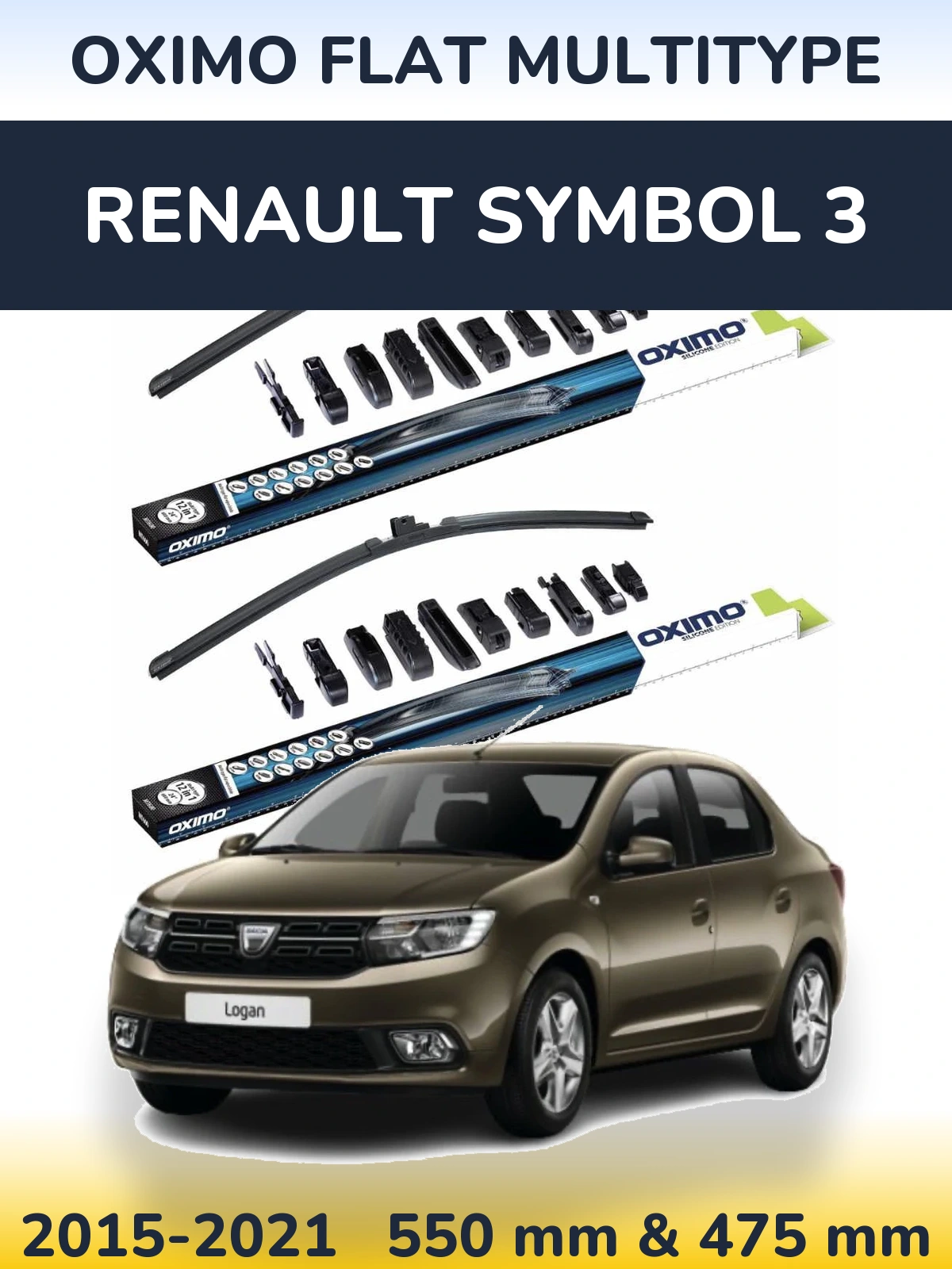 Комплект передних дворников Oximo Flat MultiТипe 550 & 475 мм для Renault Symbol 3 2015-2021