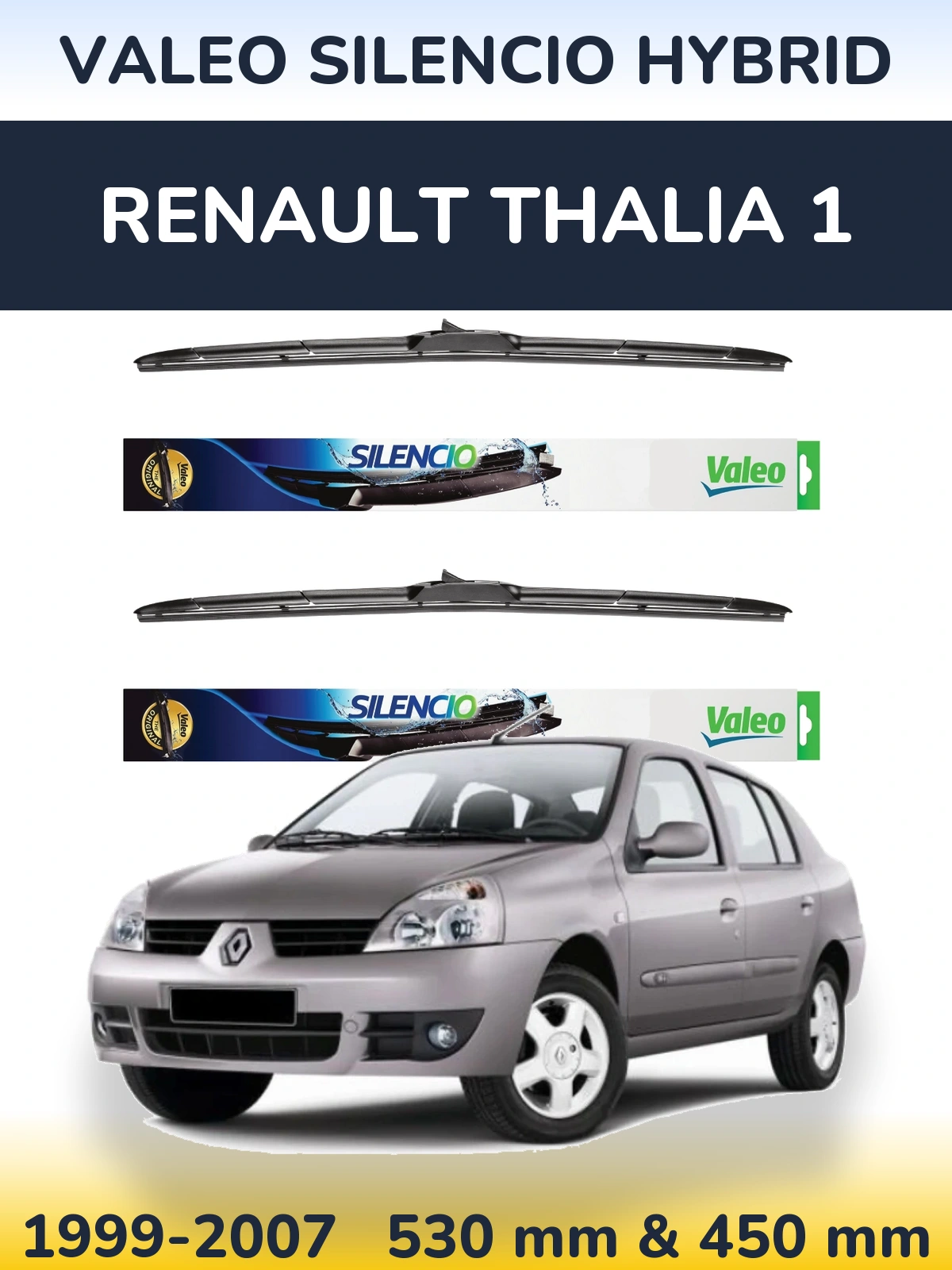 Komplet przednich wycieraczek Valeo Silencio Hybrid 530 & 450 mm do Renault Thalia 1 1999-2007
