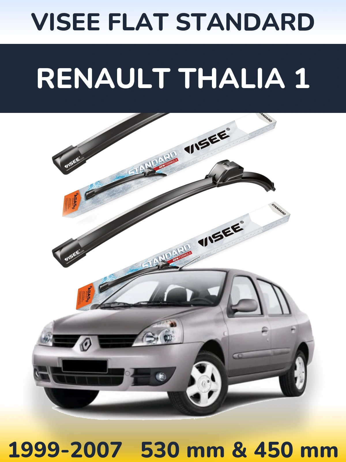 Komplet przednich wycieraczek VISEE FLAT STANDARD 530 & 450 mm do Renault Thalia 1 1999-2007