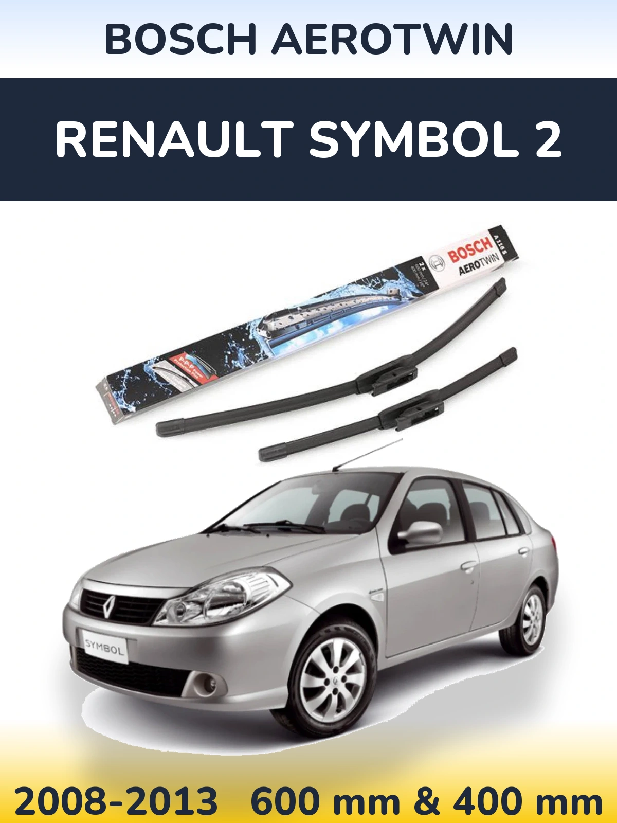 Комплект передних дворников BOSCH AeroTwin 600 & 400 мм для Renault Symbol 2 2008-2013