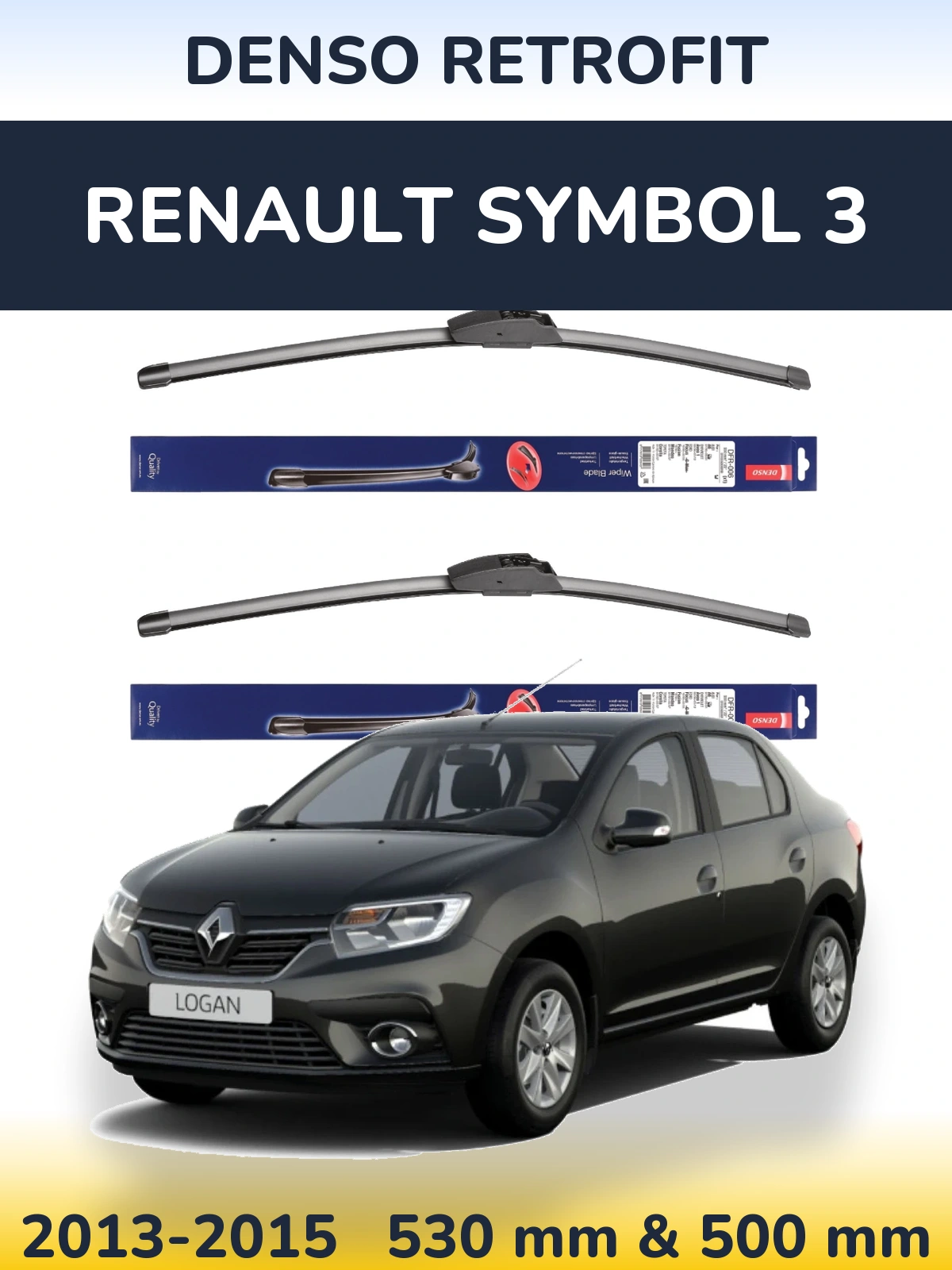 Komplet przednich wycieraczek Denso Retrofit 530 & 500 mm do Renault Symbol 3 2013-2015