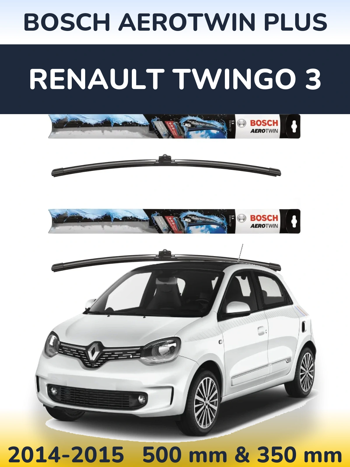 Komplet przednich wycieraczek BOSCH AeroTwin Plus 500 & 350 mm do Renault Twingo 3 2014-2015