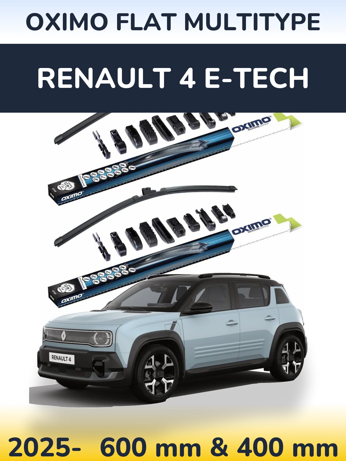 Komplet przednich wycieraczek Oximo Flat MultiType 600 & 400 mm do Renault 4 E-Tech 2025-2026