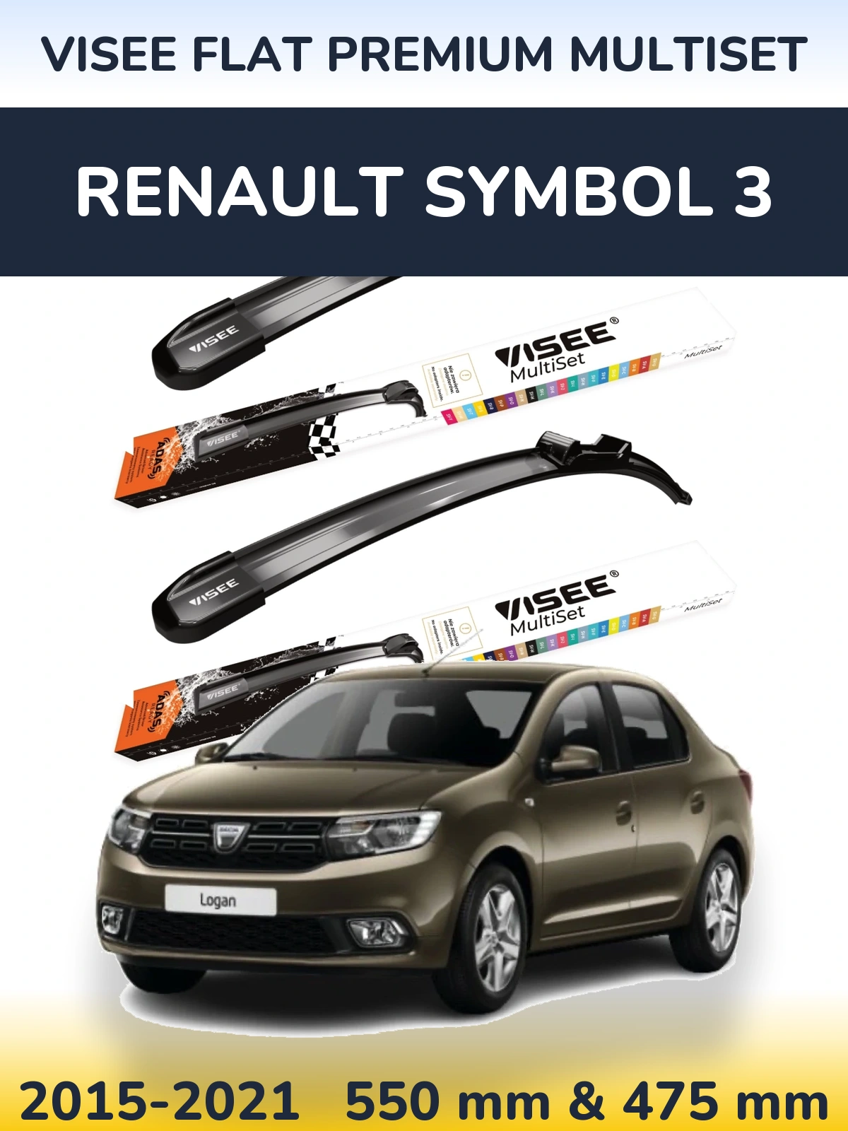 Komplet przednich wycieraczek VISEE FLAT PREMIUM MultiSet 550 & 475 mm do Renault Symbol 3 2015-2021
