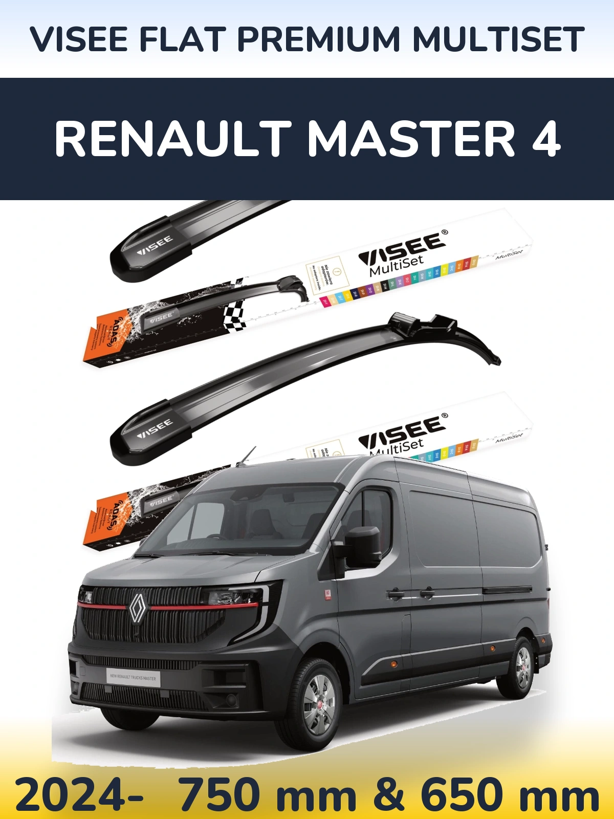 Komplet przednich wycieraczek VISEE FLAT PREMIUM MultiSet 750 & 650 mm do Renault Master 4 2024-2026